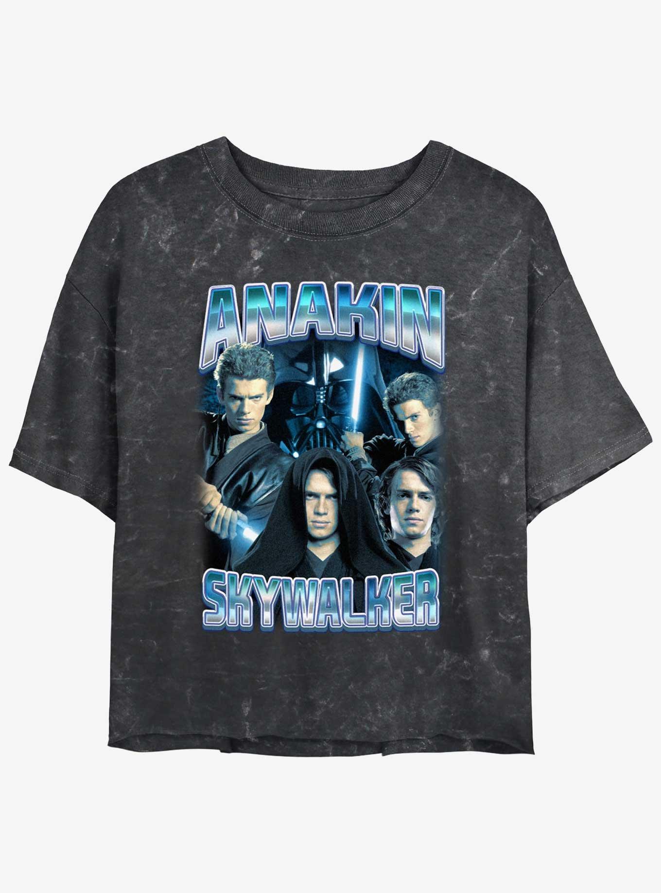 Star Wars The Many Sides Of Anakin Skywalker Womens Mineral Wash Crop T-Shirt, BLACK, hi-res