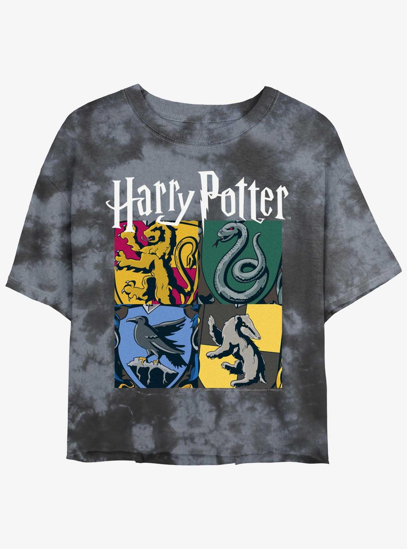 Harry Potter All Hogwarts Houses Womens Tie-Dye Crop T-Shirt, BLKCHAR, hi-res