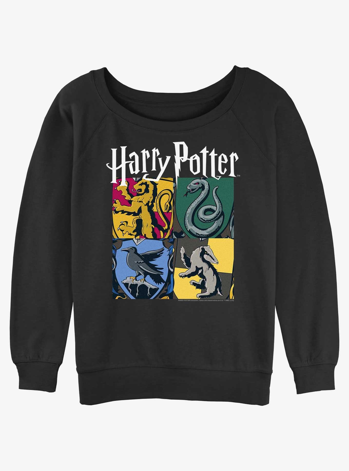 Harry Potter All Hogwarts Houses Womens Slouchy Sweatshirt, BLACK, hi-res