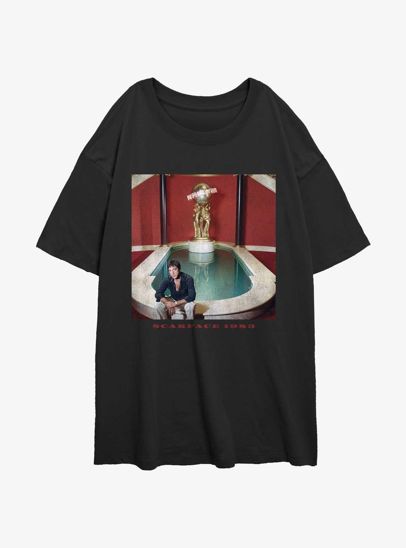 Scarface 1983 Fountain Portrait Womens Oversized T-Shirt, BLACK, hi-res