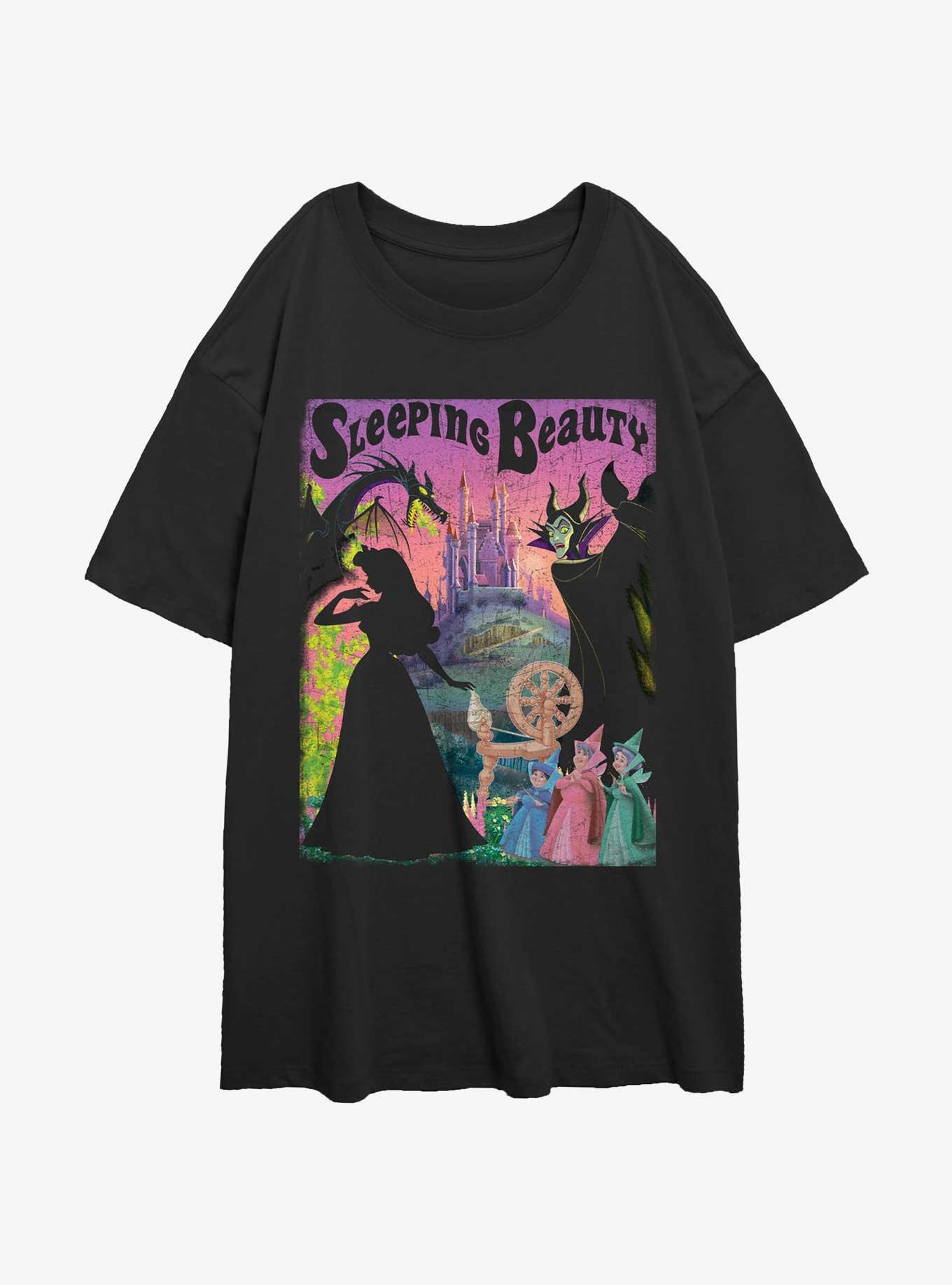 Disney Sleeping Beauty Poster Womens Oversized T-Shirt, BLACK, hi-res