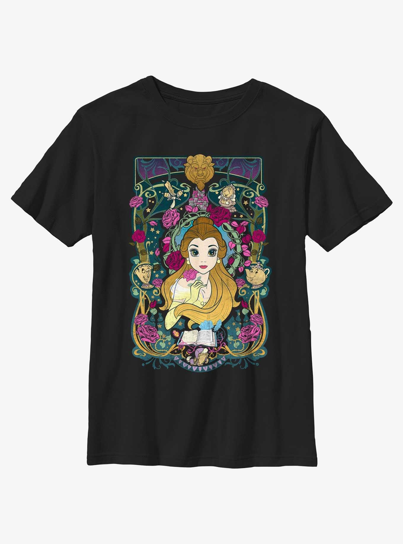 Disney Beauty and the Beast Belle Flowers Youth T-Shirt, BLACK, hi-res