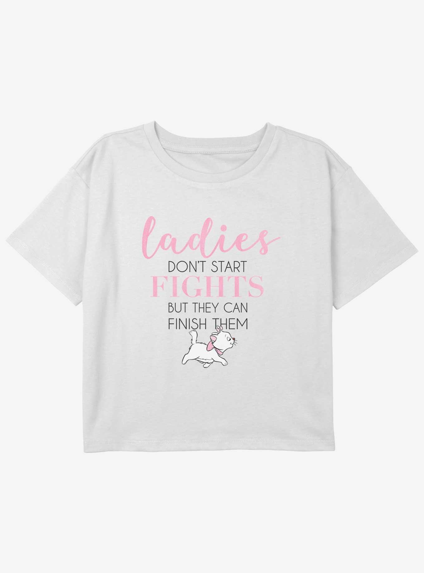 Disney The AristoCats Marie Ladies Don't Start Fights Youth Girls Boxy Crop T-Shirt, WHITE, hi-res