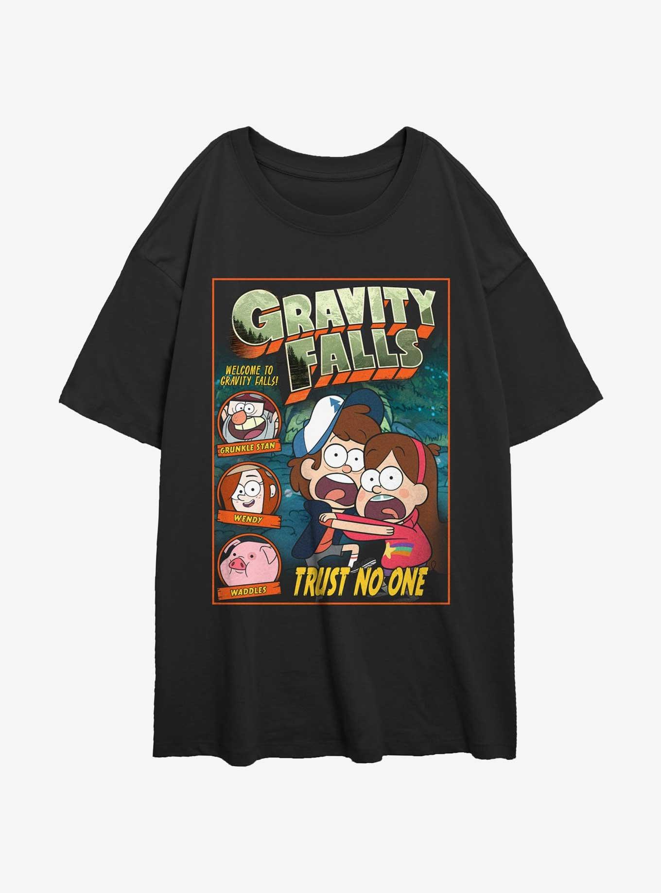 Disney Gravity Falls Trust No One Comic Womens Oversized T-Shirt, BLACK, hi-res