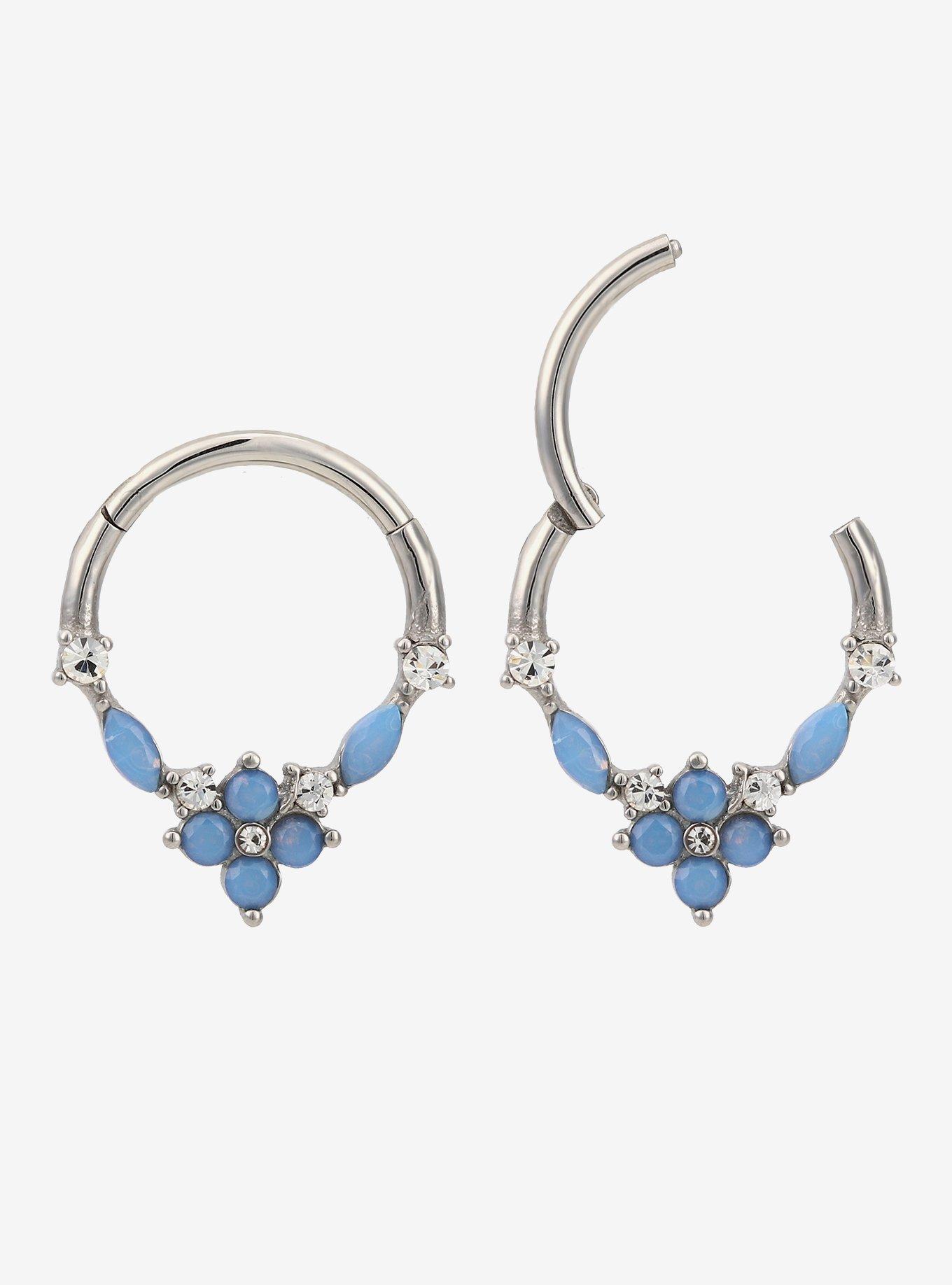 Steel Silver Opalite Flower Hinged Clicker, MULTI, hi-res