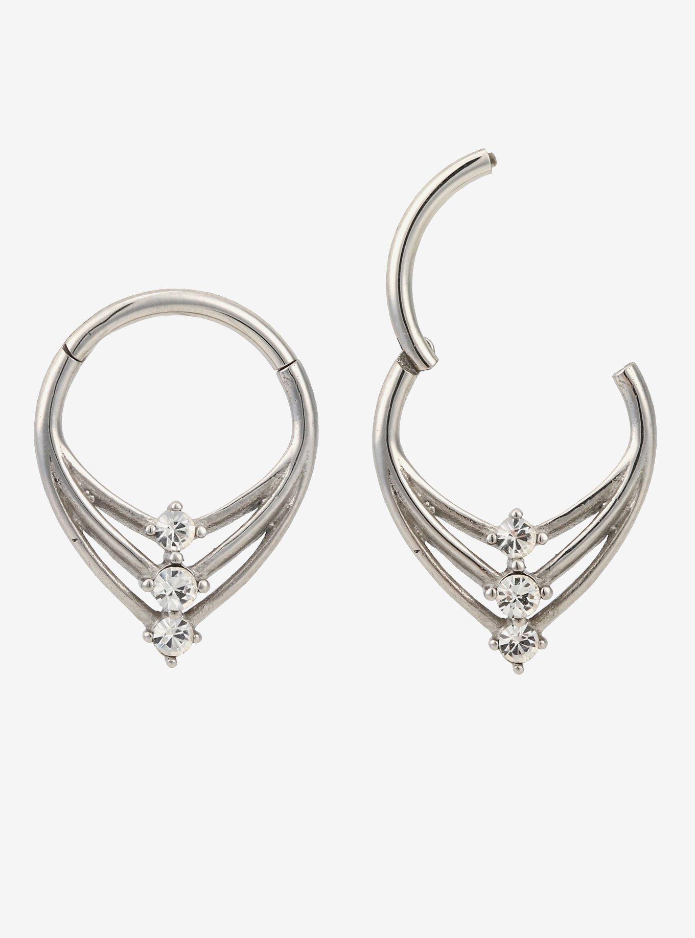 Steel Silver Gem Trio Hinged Clicker, , hi-res