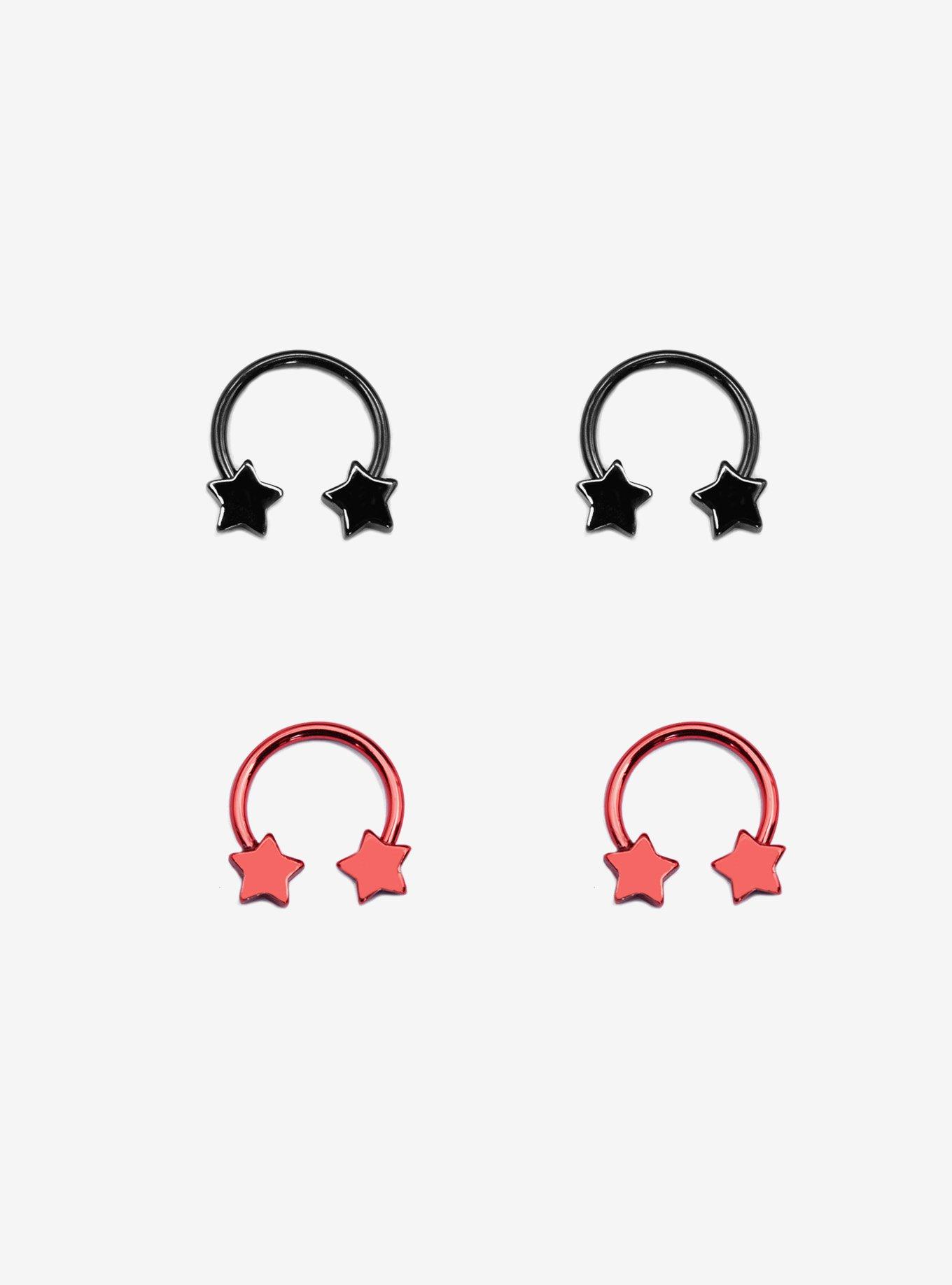 Steel Black & Red Stars Curved Barbell 4 Pack, , hi-res
