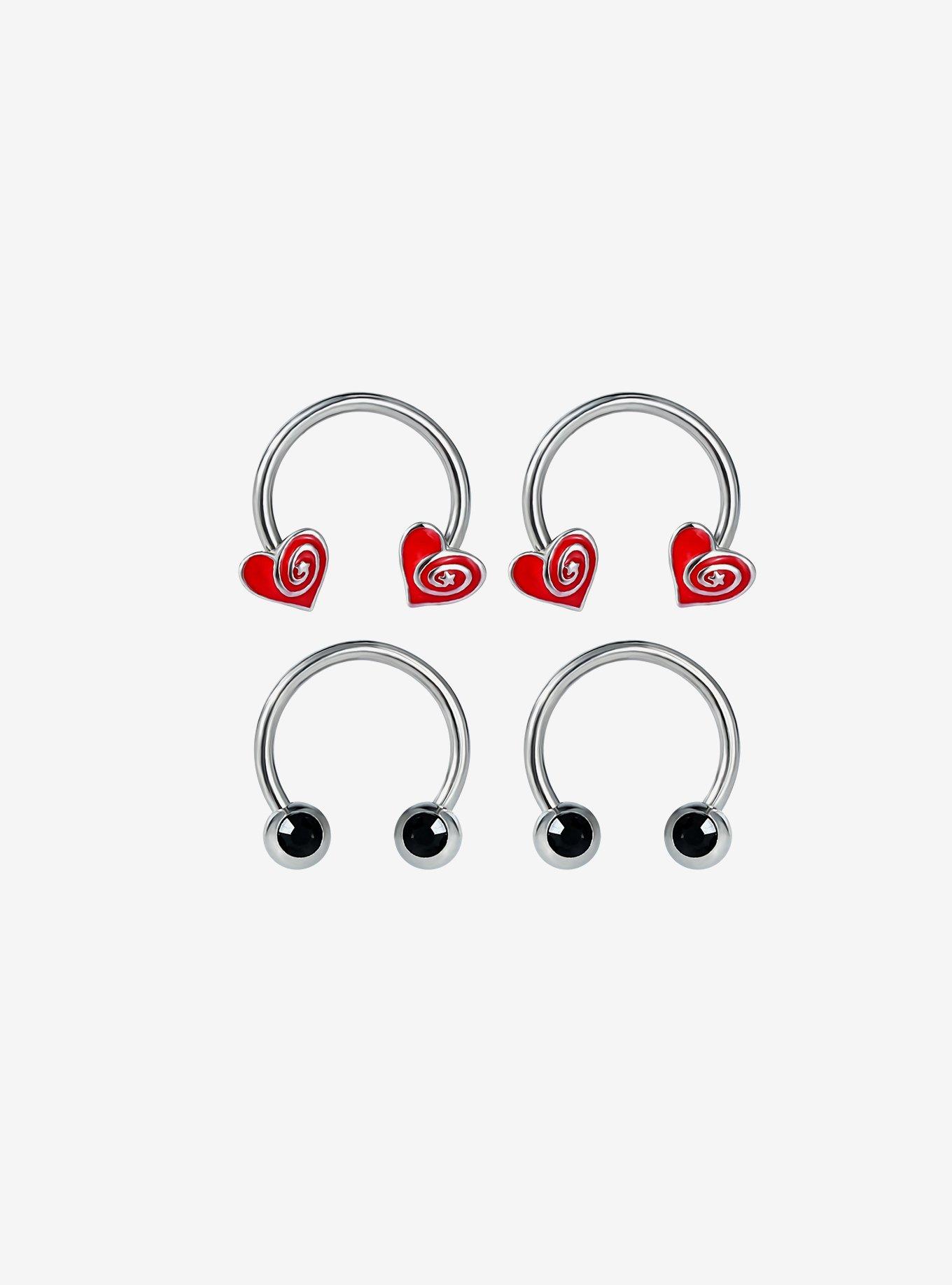 Steel Silver Swirl Heart Curved Barbell 4 Pack, , hi-res