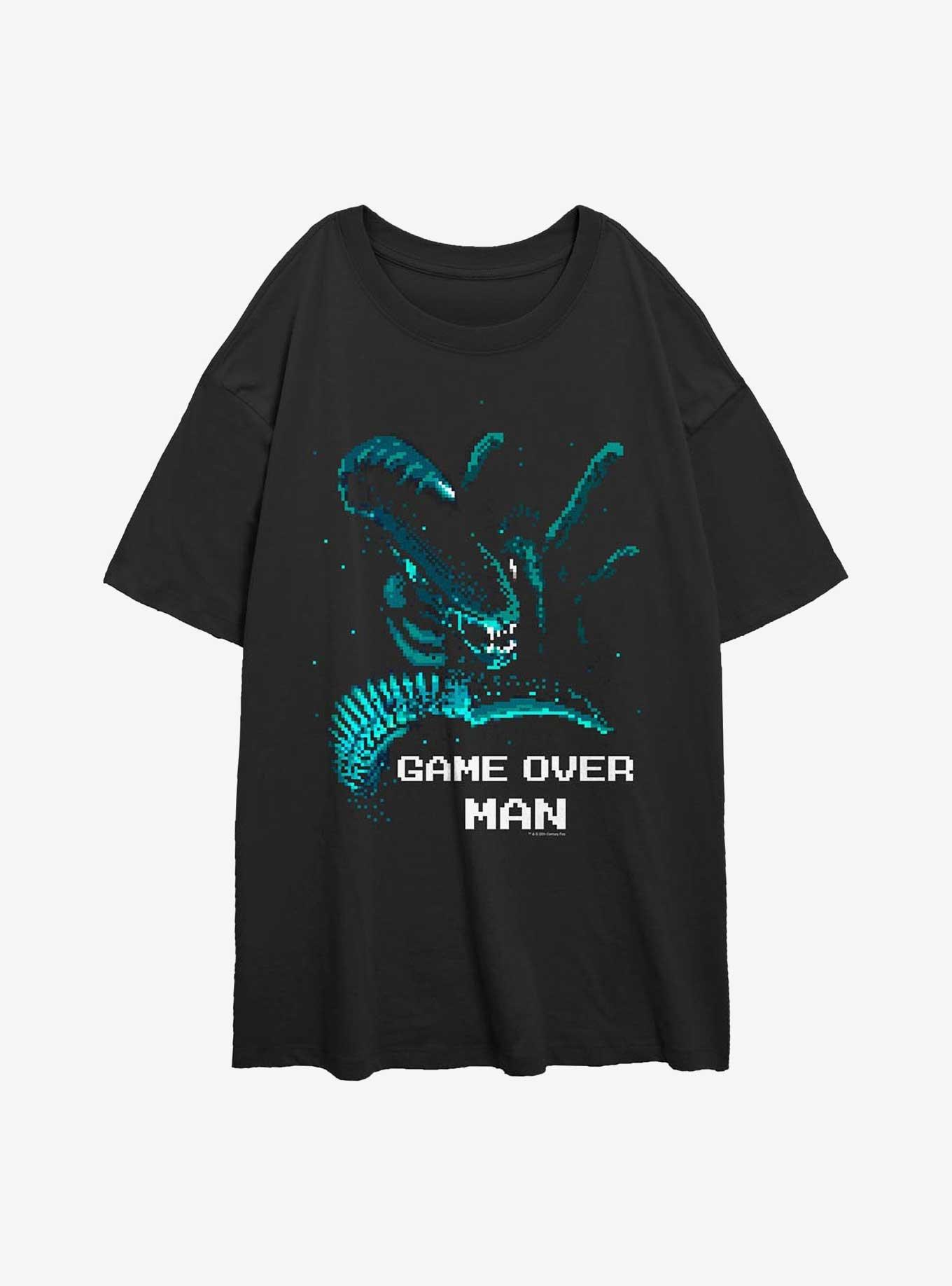 Alien Game Over Man Pixel Girls Oversized T-Shirt, BLACK, hi-res