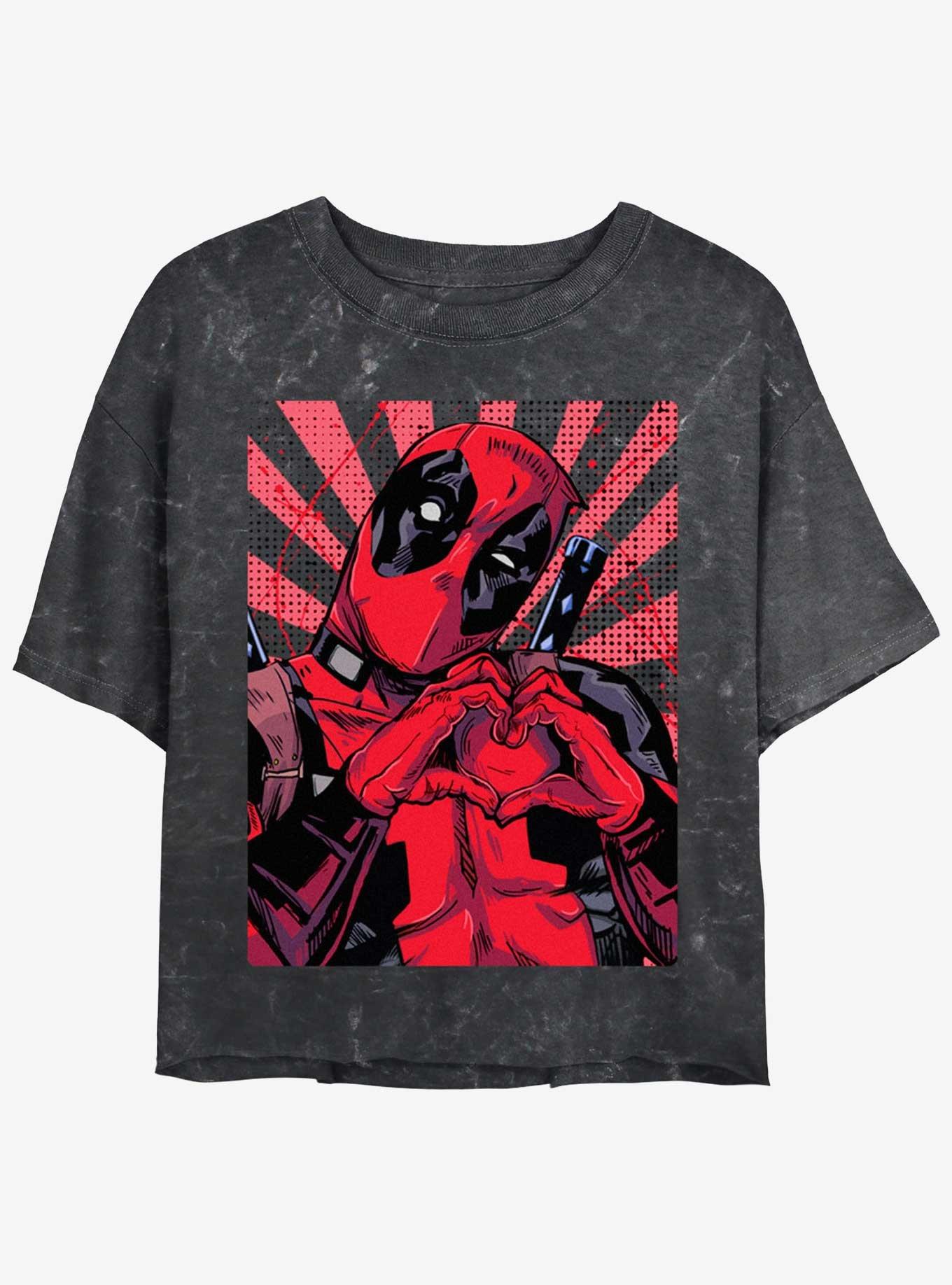 Marvel Deadpool Hand Heart Mineral Wash Girls Crop T-Shirt, BLACK, hi-res