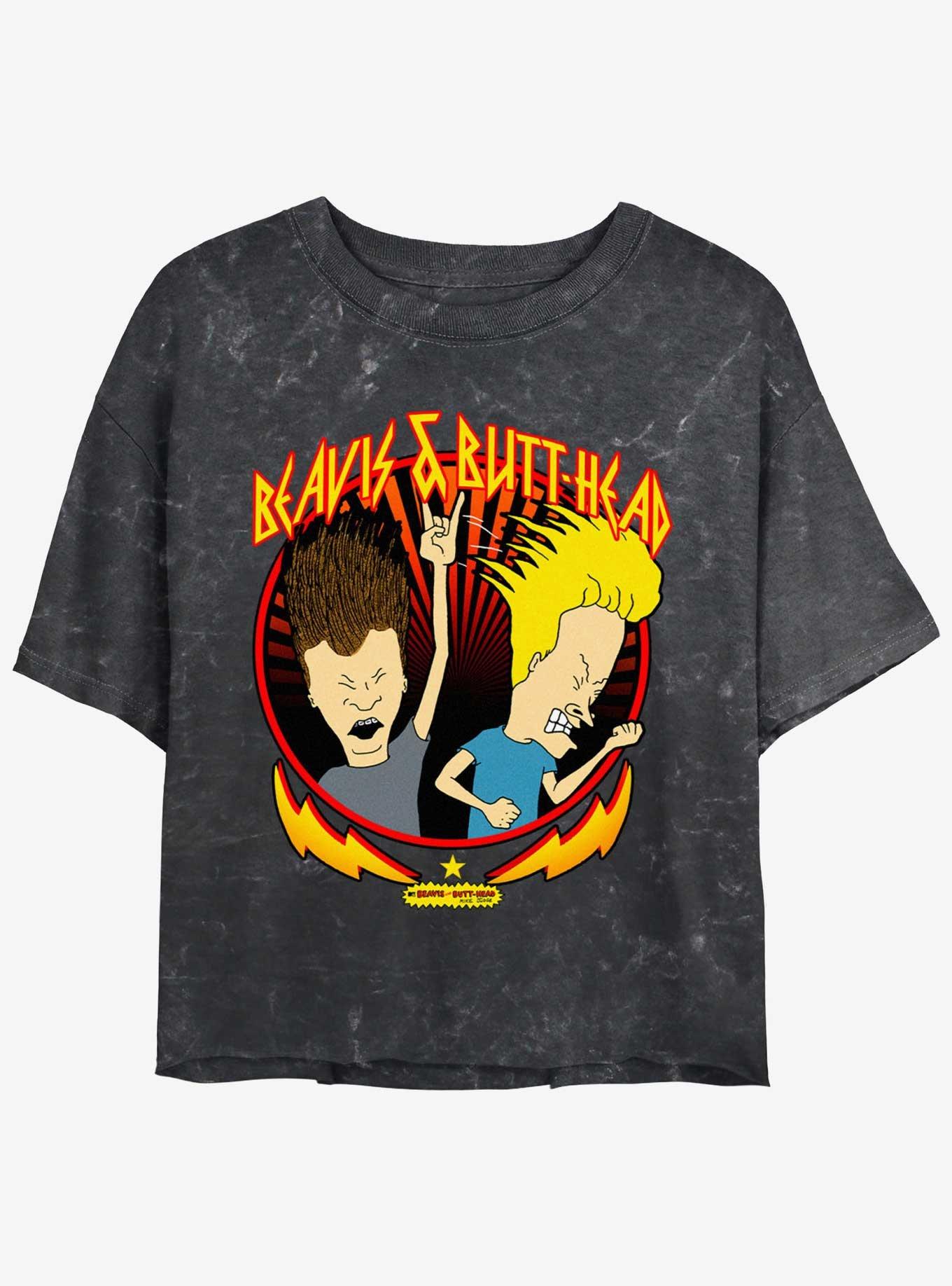 Beavis And Butthead Rock Heads Mineral Wash Girls Crop T-Shirt, BLACK, hi-res