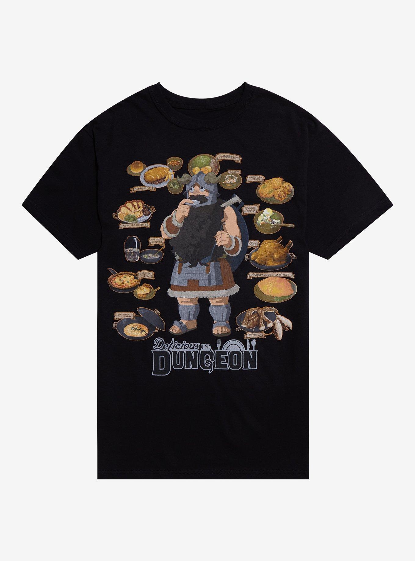 Delicious In Dungeon Senshi Food Collage T-Shirt, BLACK, hi-res