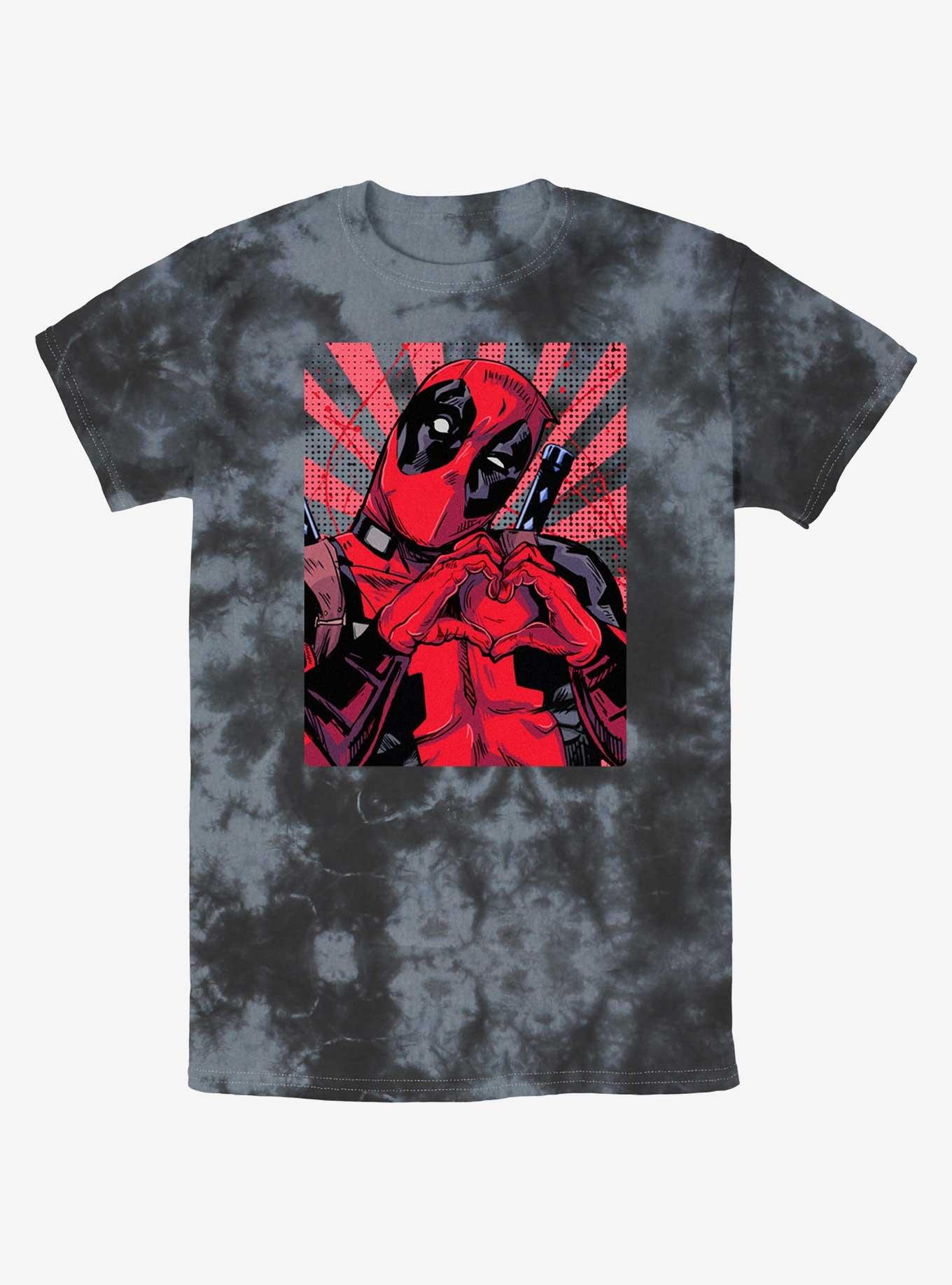 Marvel Deadpool Heart Hands Tie-Dye T-Shirt, BLKCHAR, hi-res