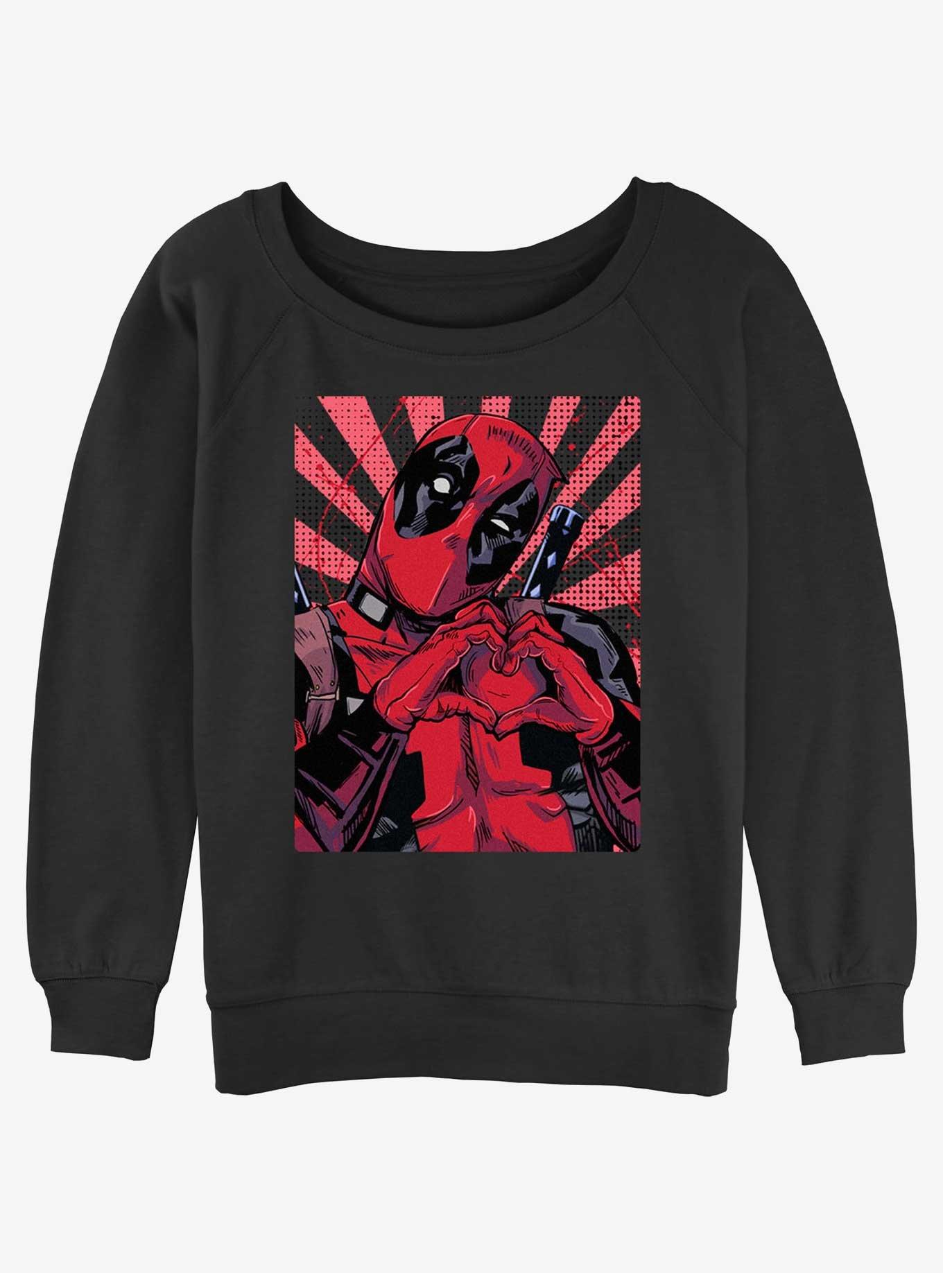 Marvel Deadpool Heart Hands Womens Slouchy Sweatshirt, BLACK, hi-res