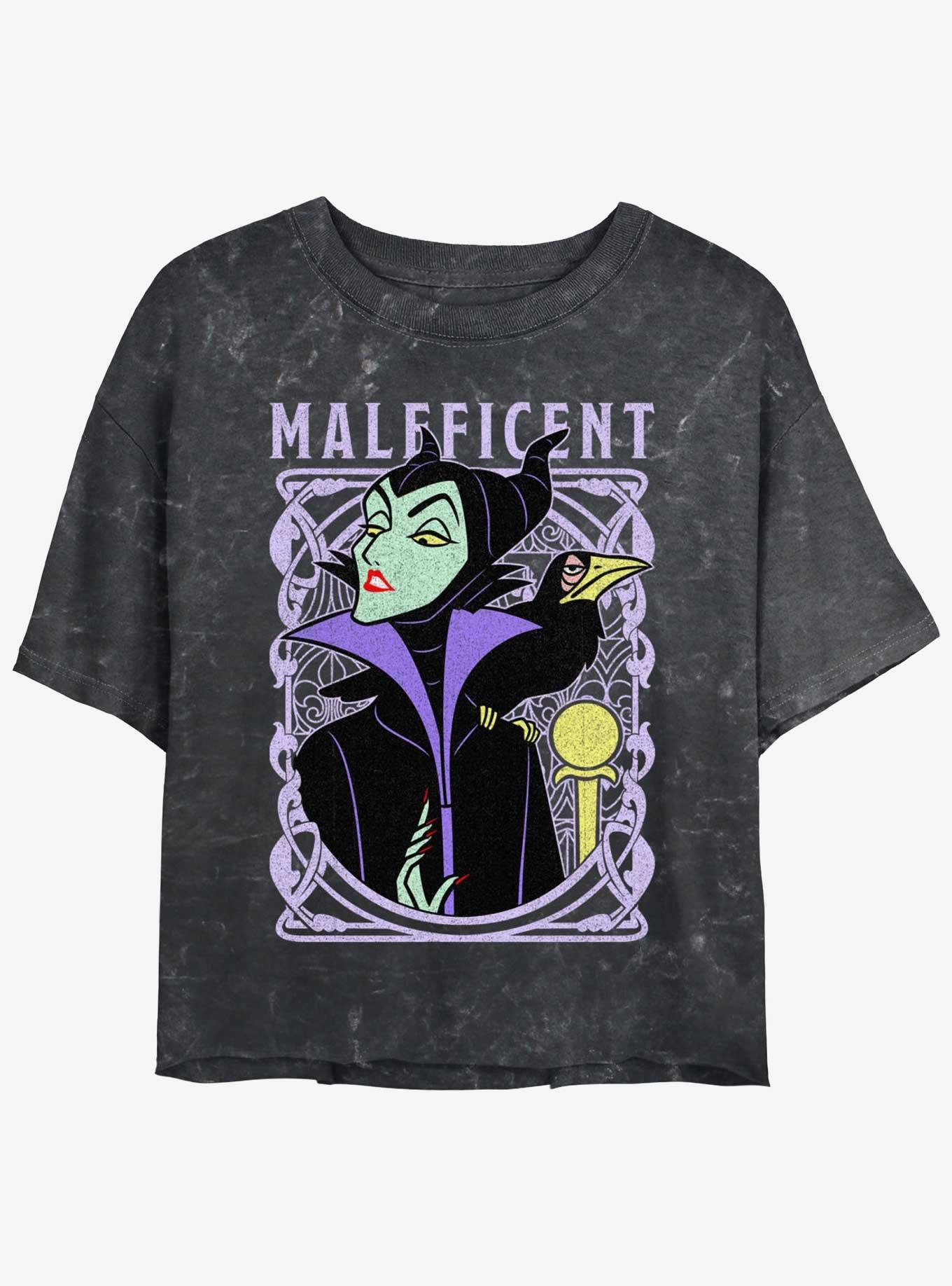 Disney Maleficent Maleficent Queen Of Evil Womens Mineral Wash Crop T-Shirt, BLACK, hi-res