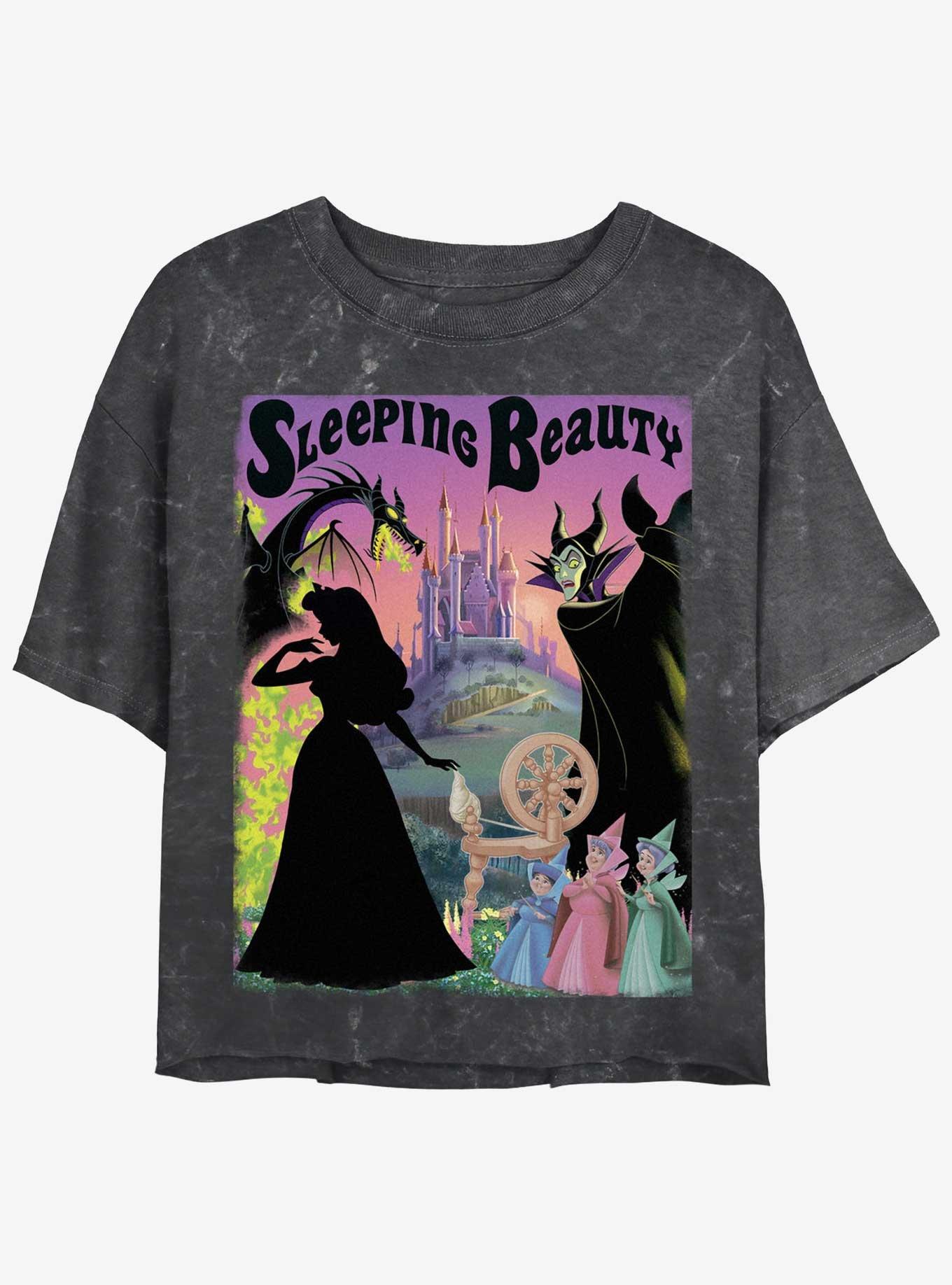 Disney Sleeping Beauty Poster Womens Mineral Wash Crop T-Shirt, BLACK, hi-res