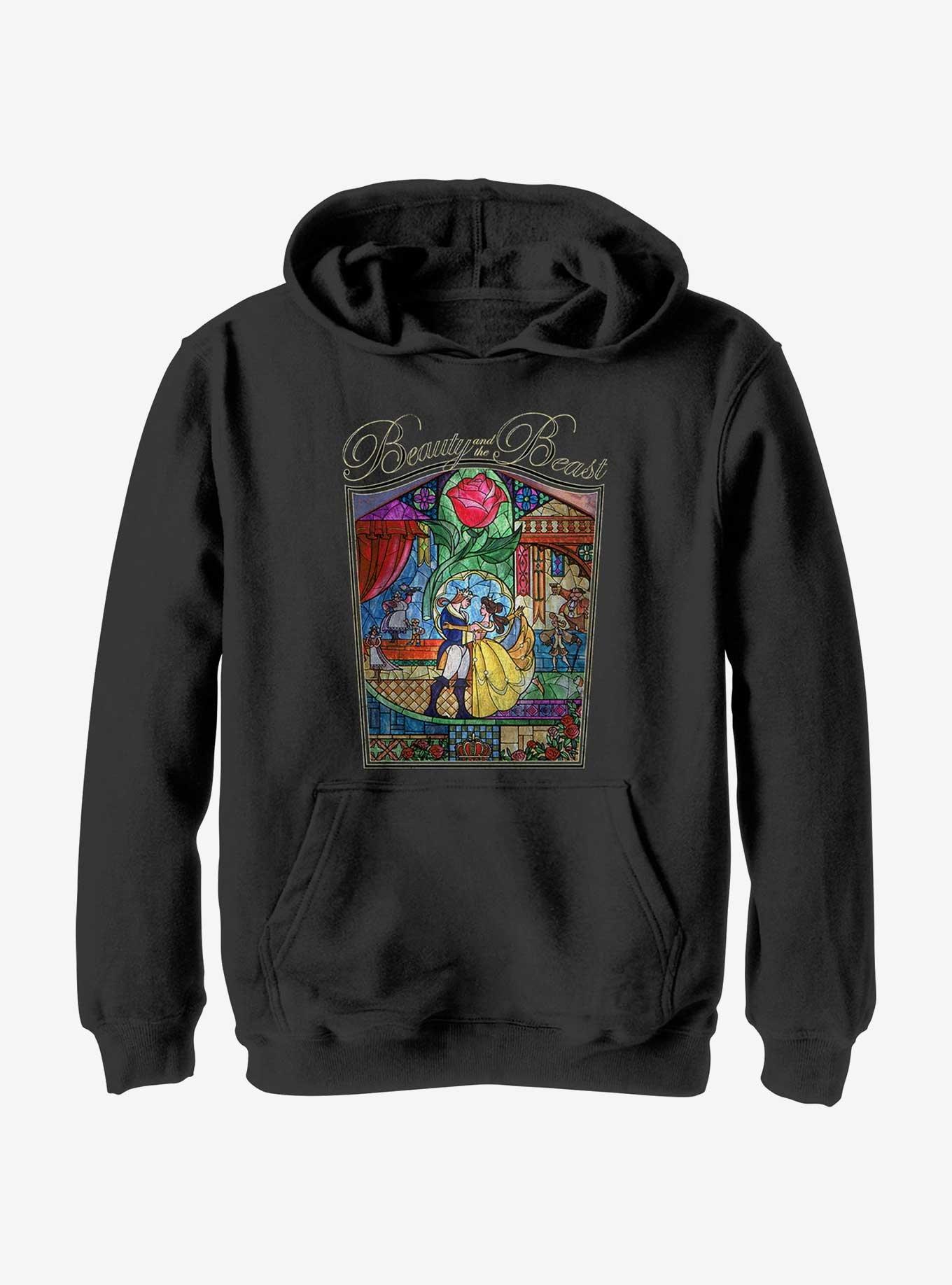 Disney Beauty and the Beast Stained Glass Love Story Youth Hoodie, BLACK, hi-res