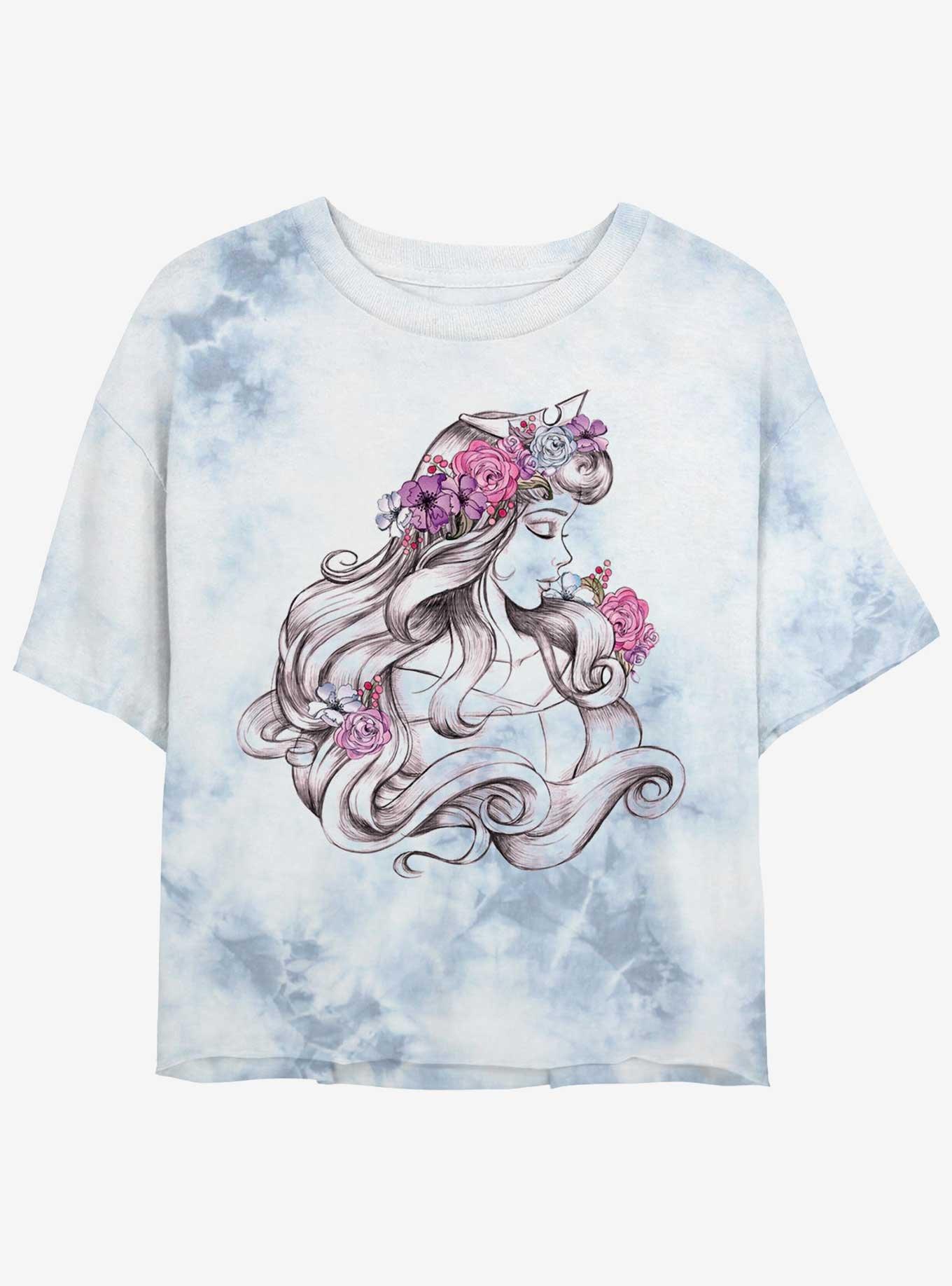 Disney Sleeping Beauty Aurora Blossom Womens Tie-Dye Crop T-Shirt, WHITEBLUE, hi-res