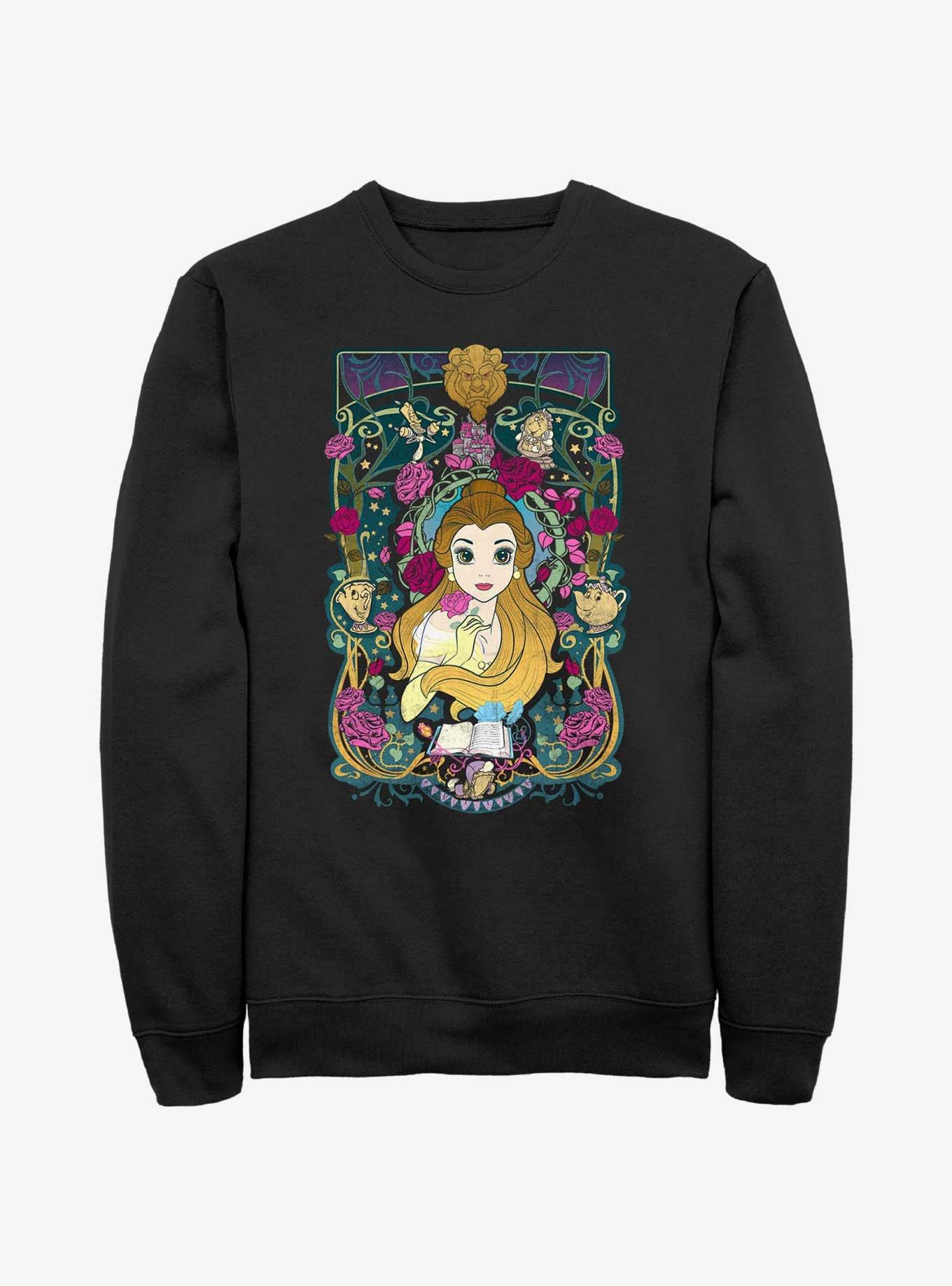 Disney Beauty and the Beast Belle Flowers Sweatshirt, BLACK, hi-res