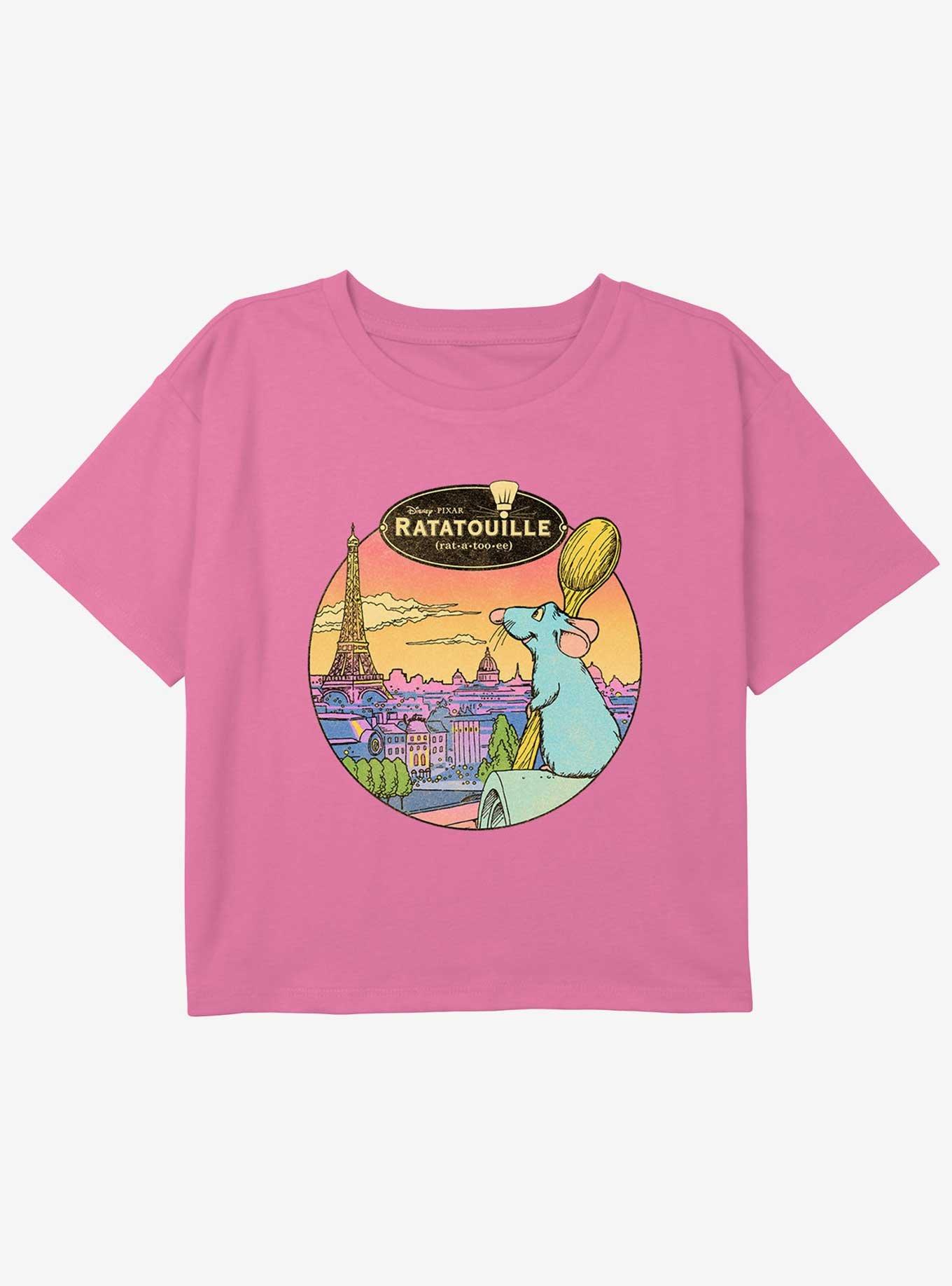 Disney Pixar Ratatouille Le Rat Parisian Youth Girls Boxy Crop T-Shirt, PINK, hi-res