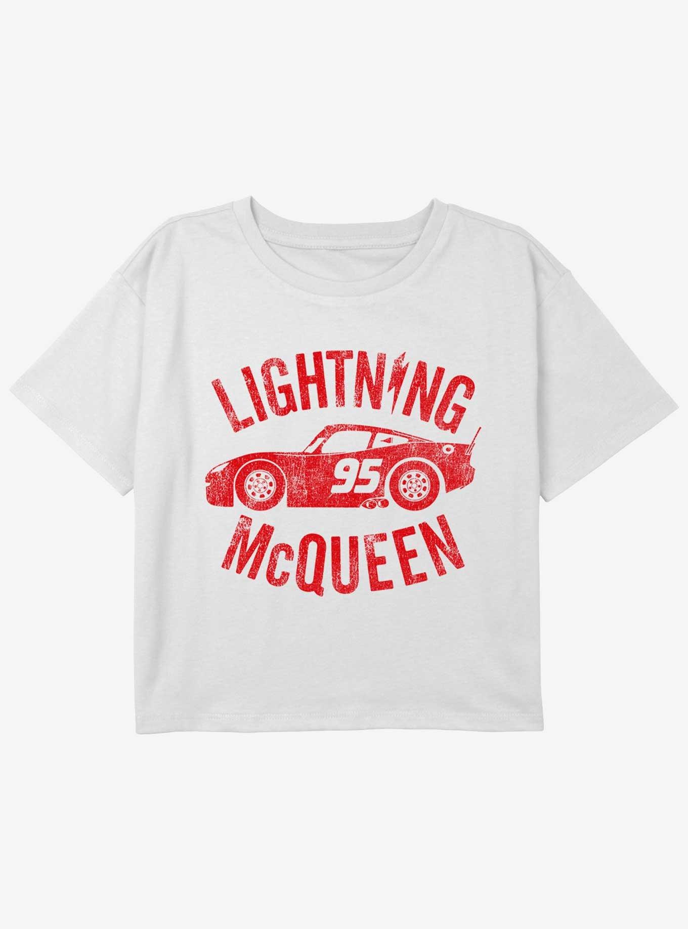 Disney Pixar Cars Lightning McQueen Race Ready Youth Girls Boxy Crop T-Shirt