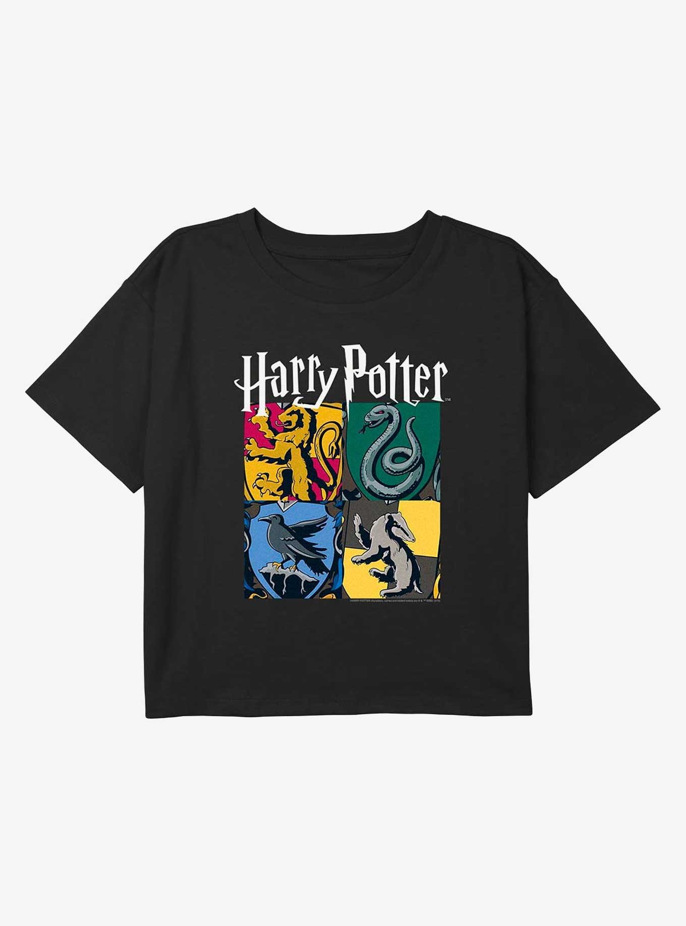 Harry Potter All Hogwarts Houses Youth Girls Boxy Crop T-Shirt, BLACK, hi-res