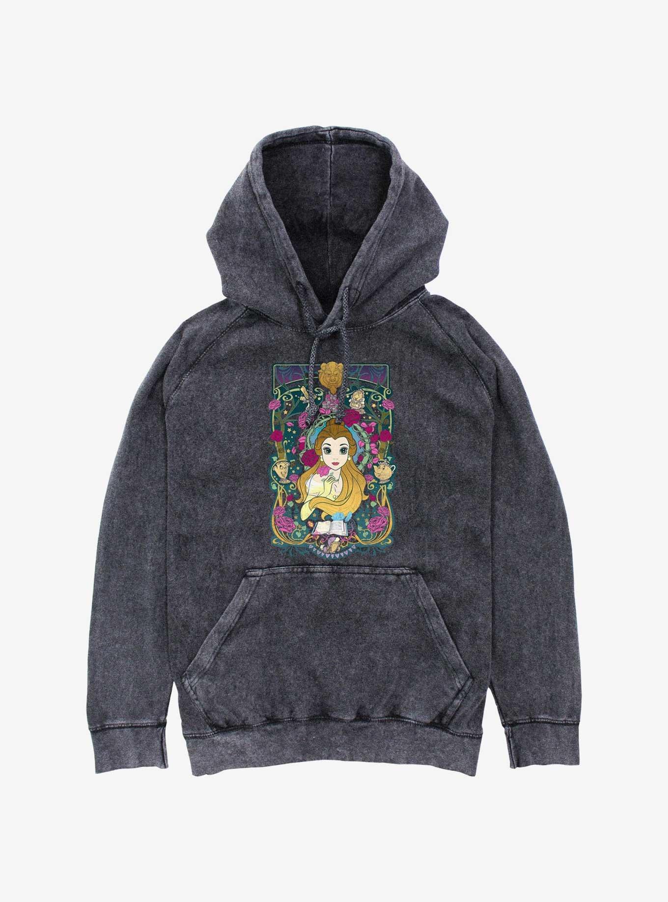 Disney Beauty and the Beast Belle Flowers Mineral Wash Hoodie, BLACK, hi-res