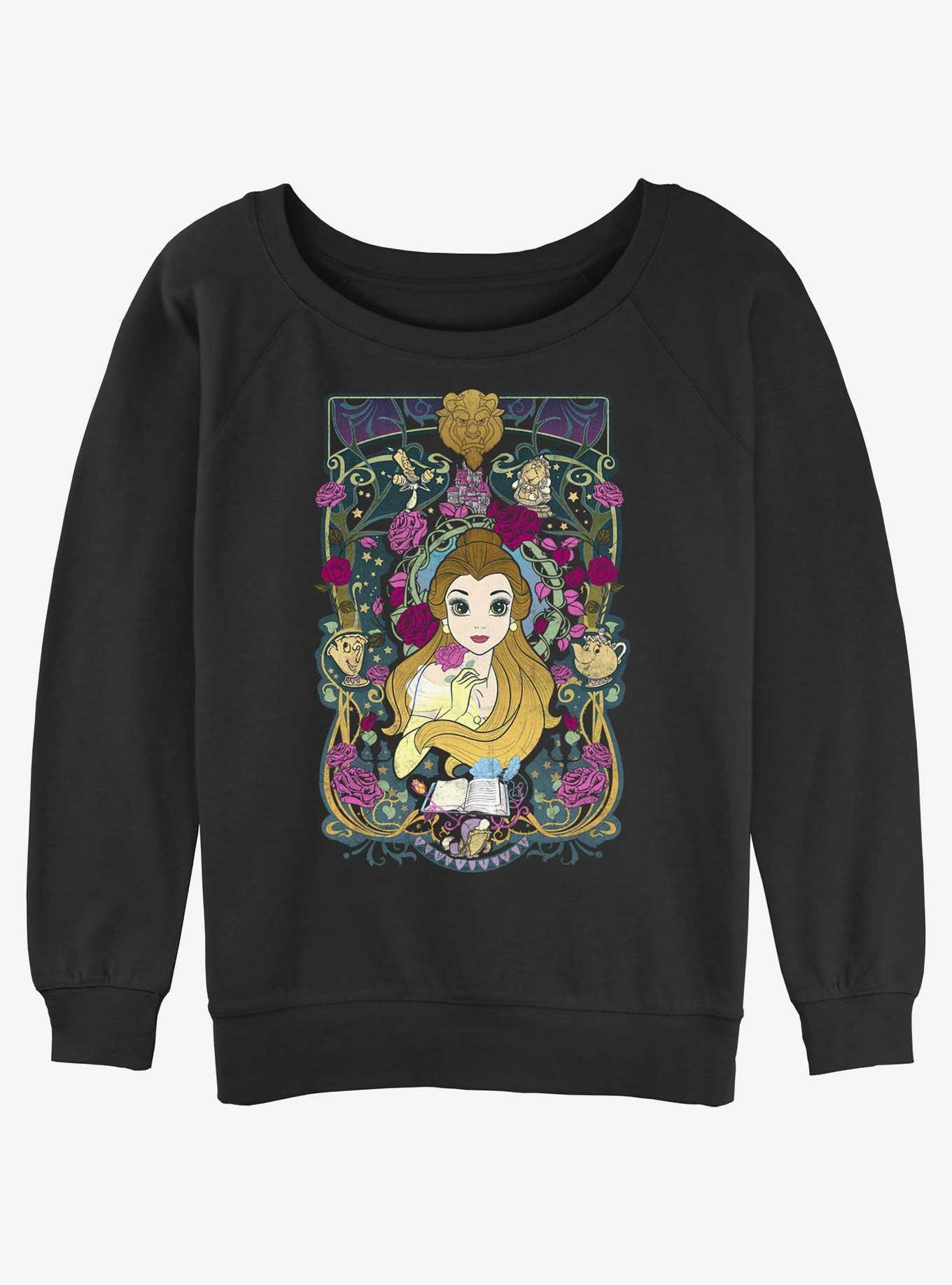 Disney Beauty and the Beast Belle Flowers Womens Slouchy Sweatshirt 