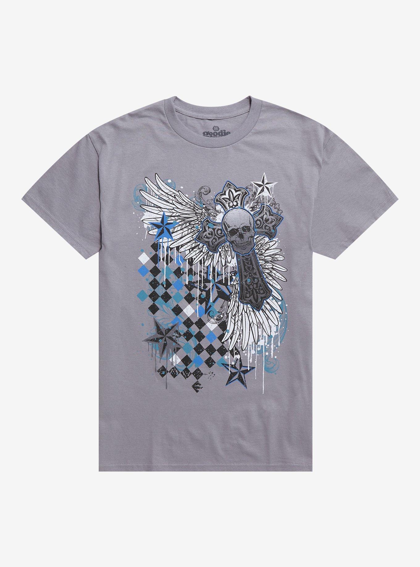 Winged Skull Cross & Stars T-Shirt By Goodie Two Sleeves