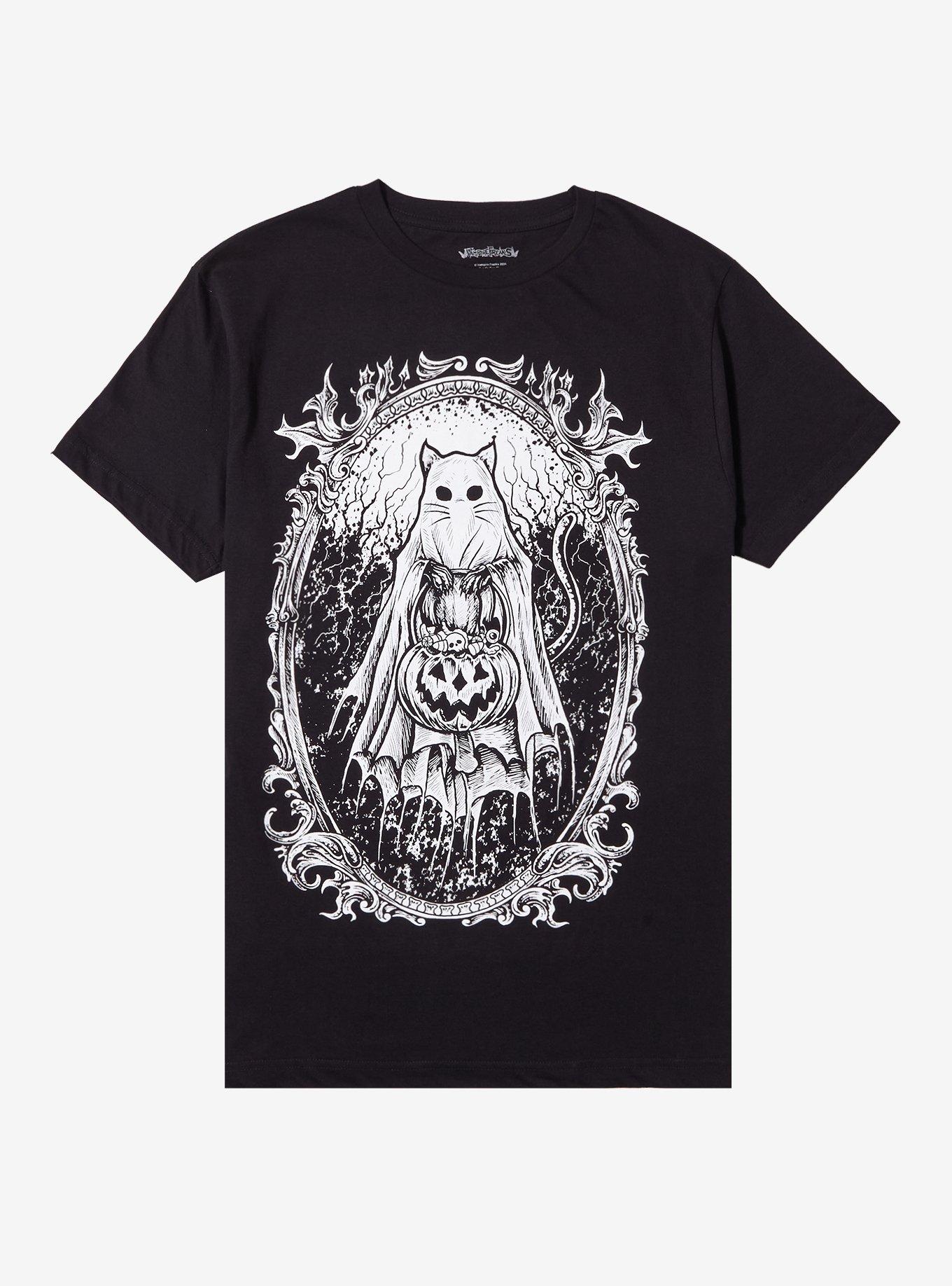 Cat Ghost Portrait T-Shirt By Vampire Freaks, BLACK, hi-res