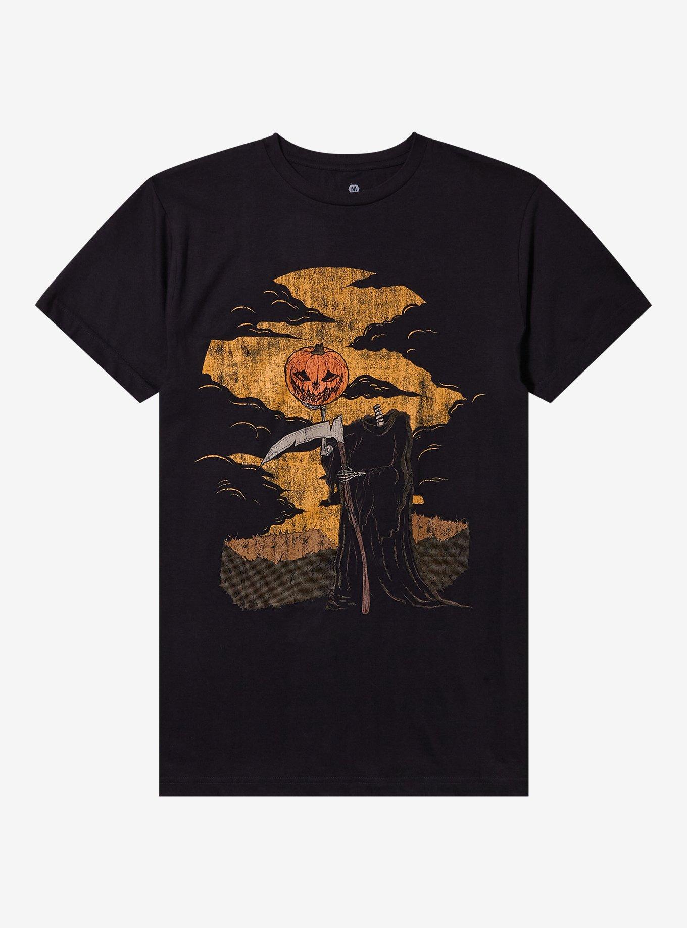 Pumpkin Skeleton Reaper T-Shirt By Goodie Two Sleeves, BLACK, hi-res