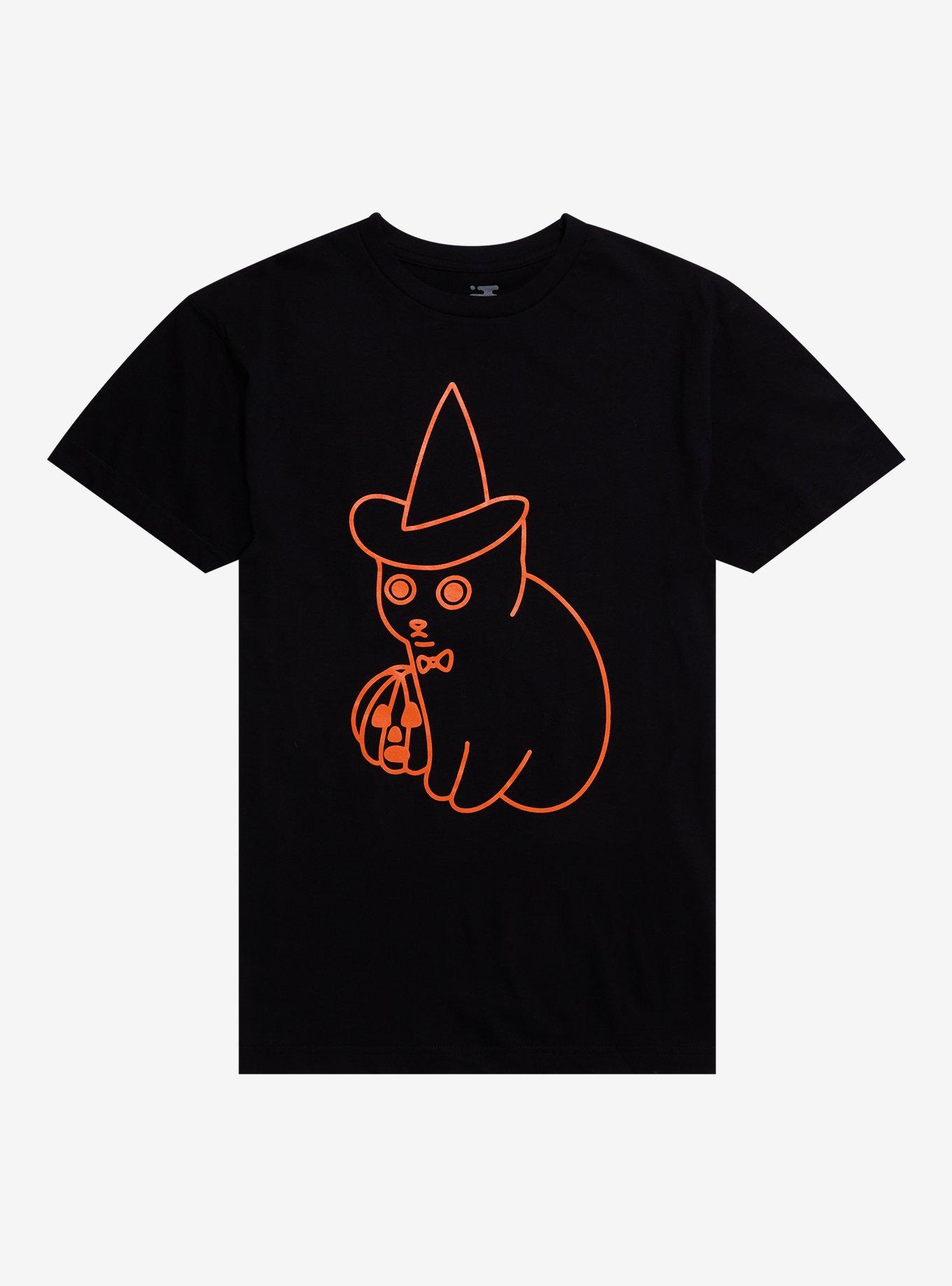 Cat Witch Outline T-Shirt By Heloisa