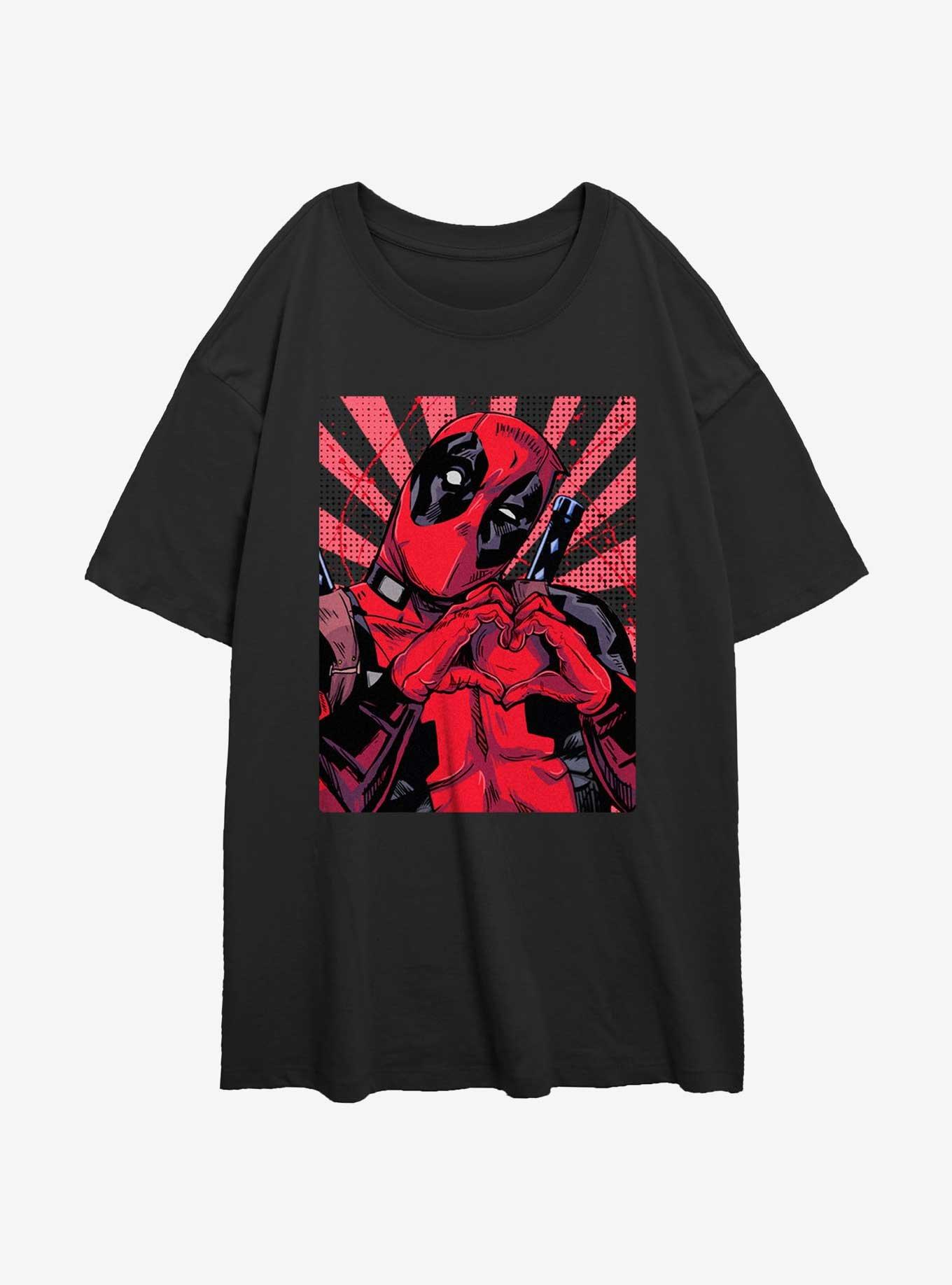 Marvel Deadpool Heart Hands Womens Oversized T-Shirt 