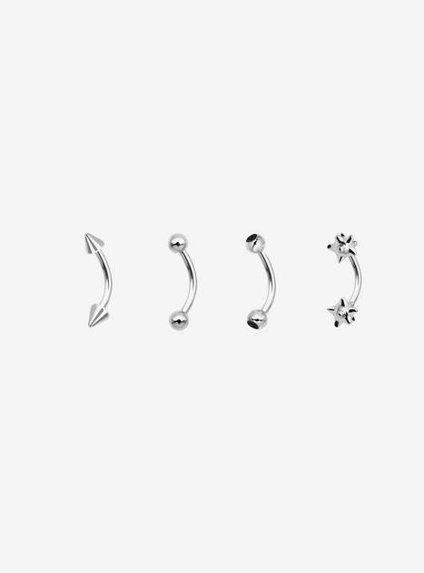 16G Steel Silver Star Spike Eyebrow Barbell 4 Pack | Hot Topic