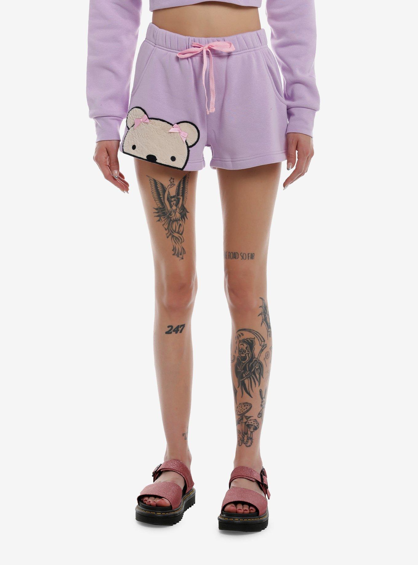 Lavender Teddy Bear Girls Lounge Shorts, , hi-res