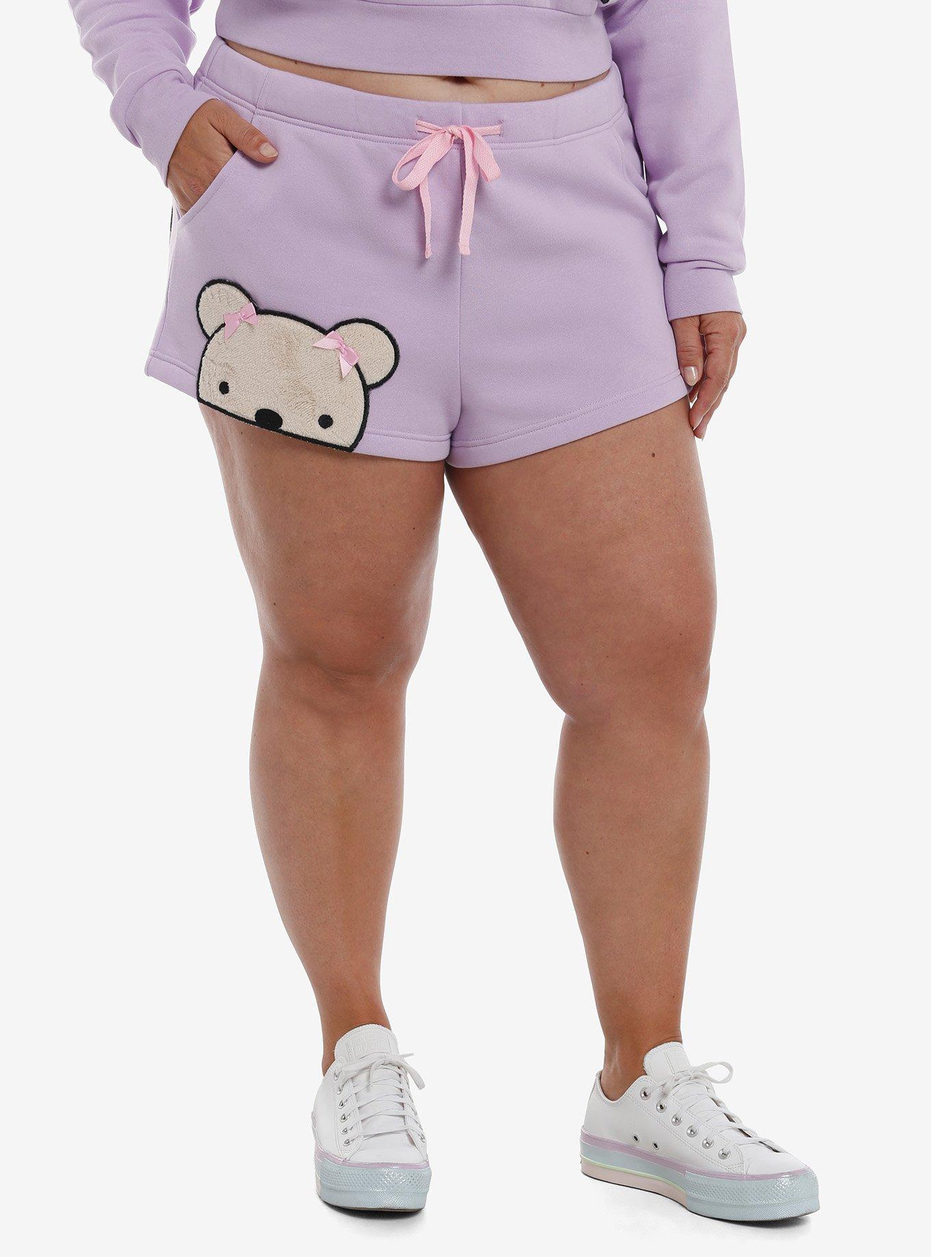 Lavender Teddy Bear Girls Lounge Shorts Plus Size, LAVENDER, hi-res