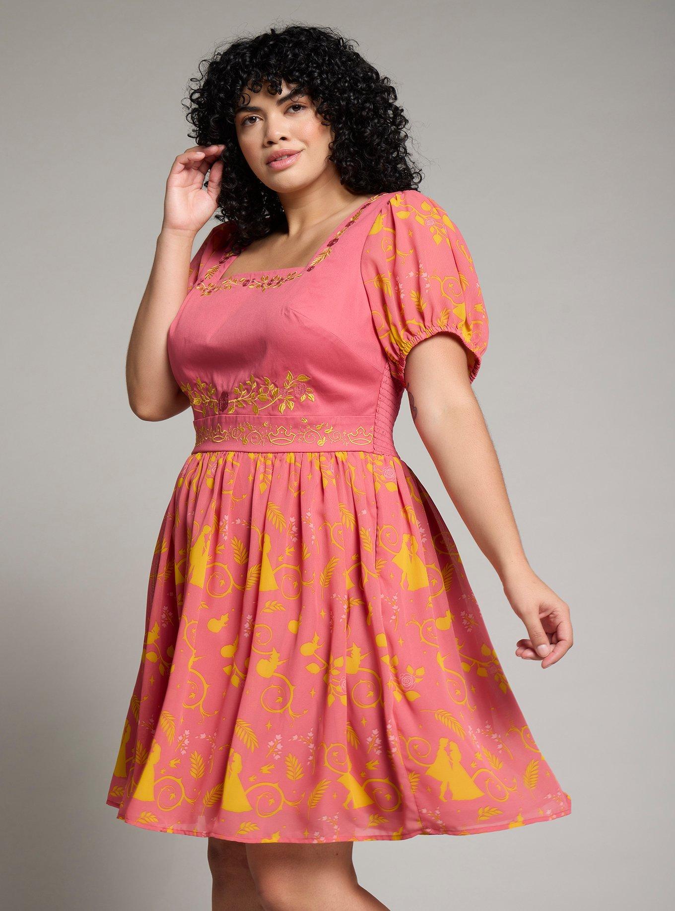 Her Universe Disney Sleeping Beauty Silhouette Plus Size Filigree Patterned Dress &mdash; BoxLunch Exclusive, MULTI, hi-res