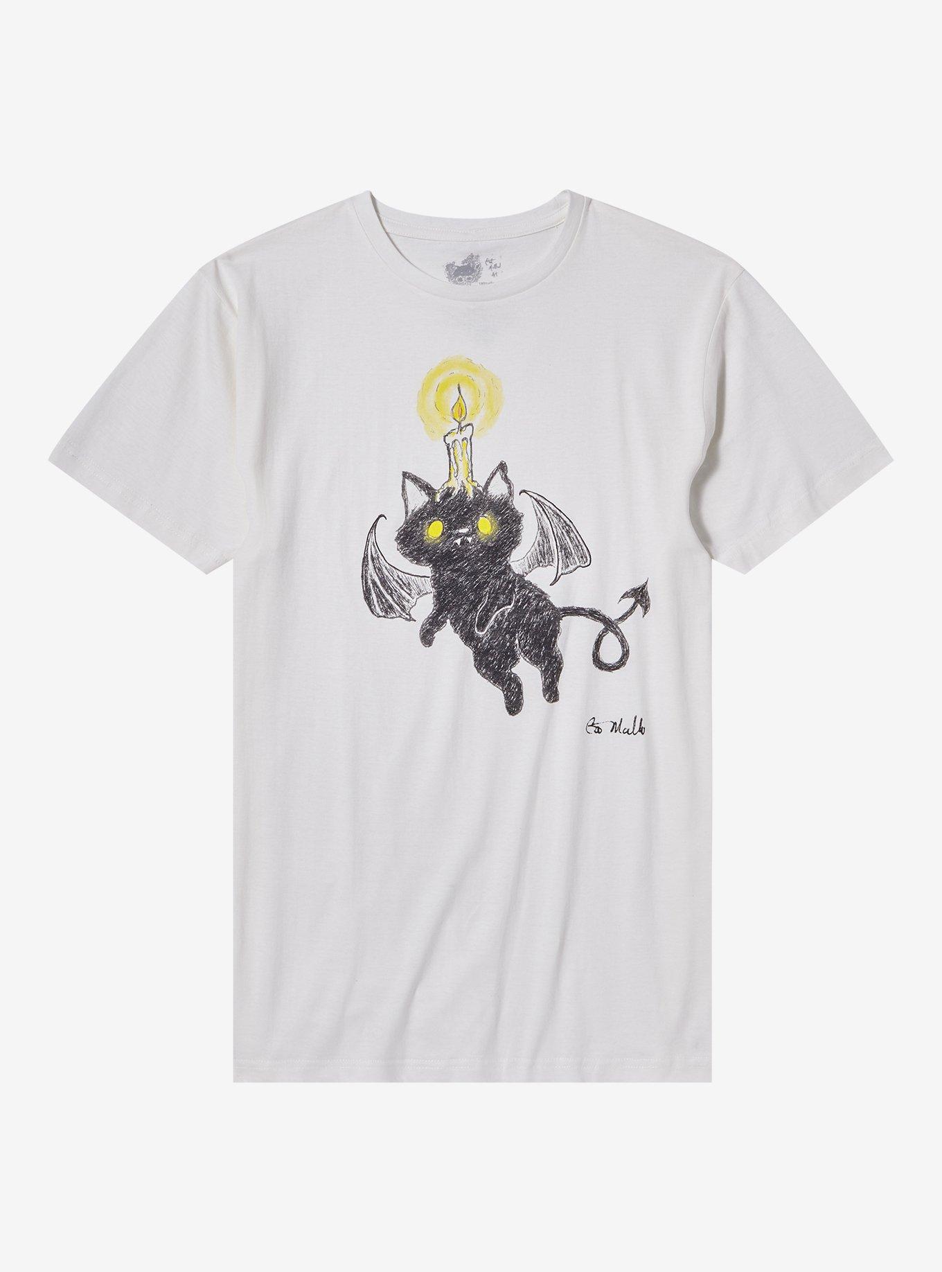 Candle Demon Cat T-Shirt By Cat Mallard, NATURAL, hi-res