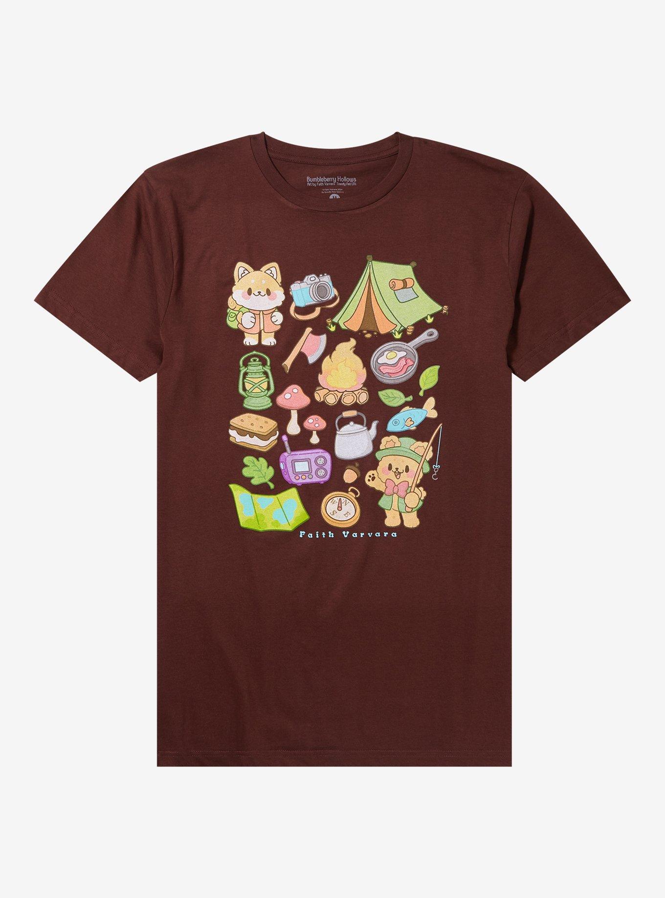 Camping Cuties Grid T-Shirt By Faith Varvara, NATURAL, hi-res
