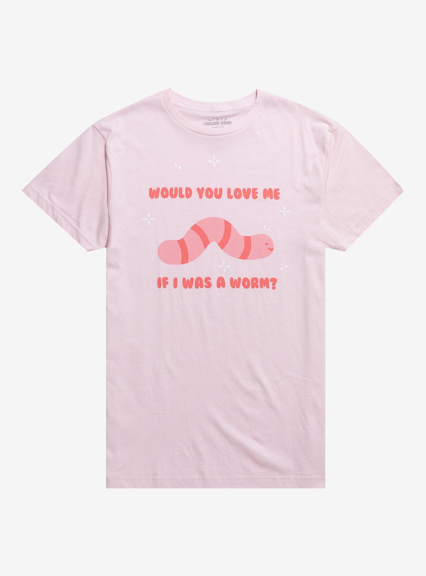 Love Me As A Worm T-Shirt By Sugar Lich, PINK, hi-res