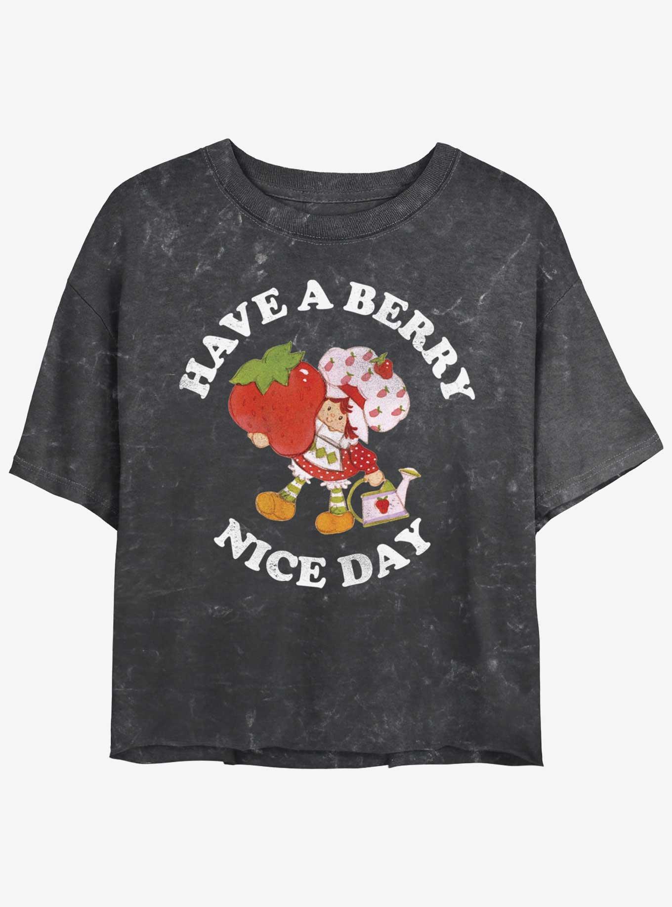 Strawberry Shortcake Have A Berry Nice Day Womens Mineral Wash Crop T-Shirt, BLACK, hi-res