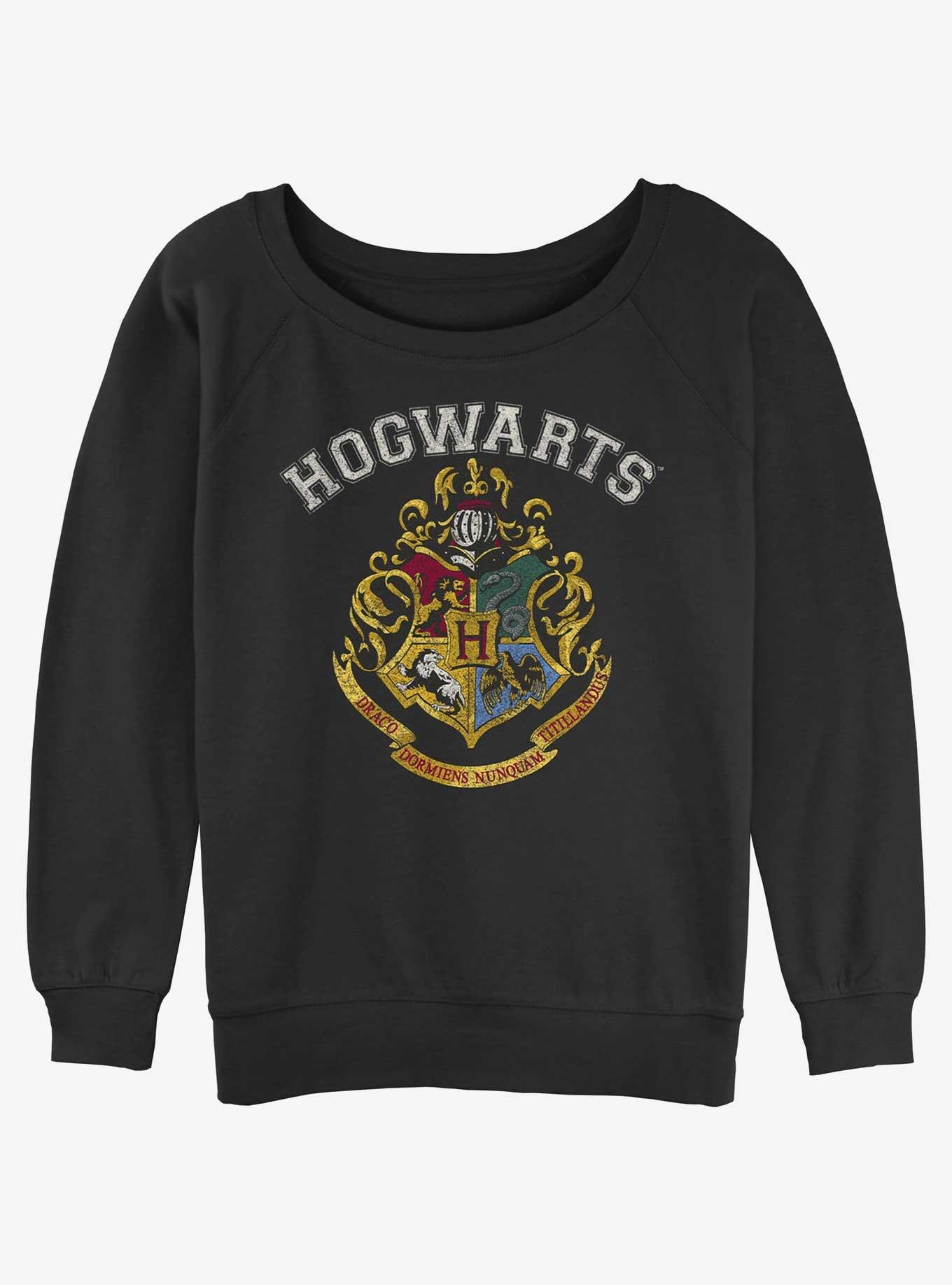 Harry Potter Hogwarts Logo Womens Slouchy Sweatshirt, BLACK, hi-res