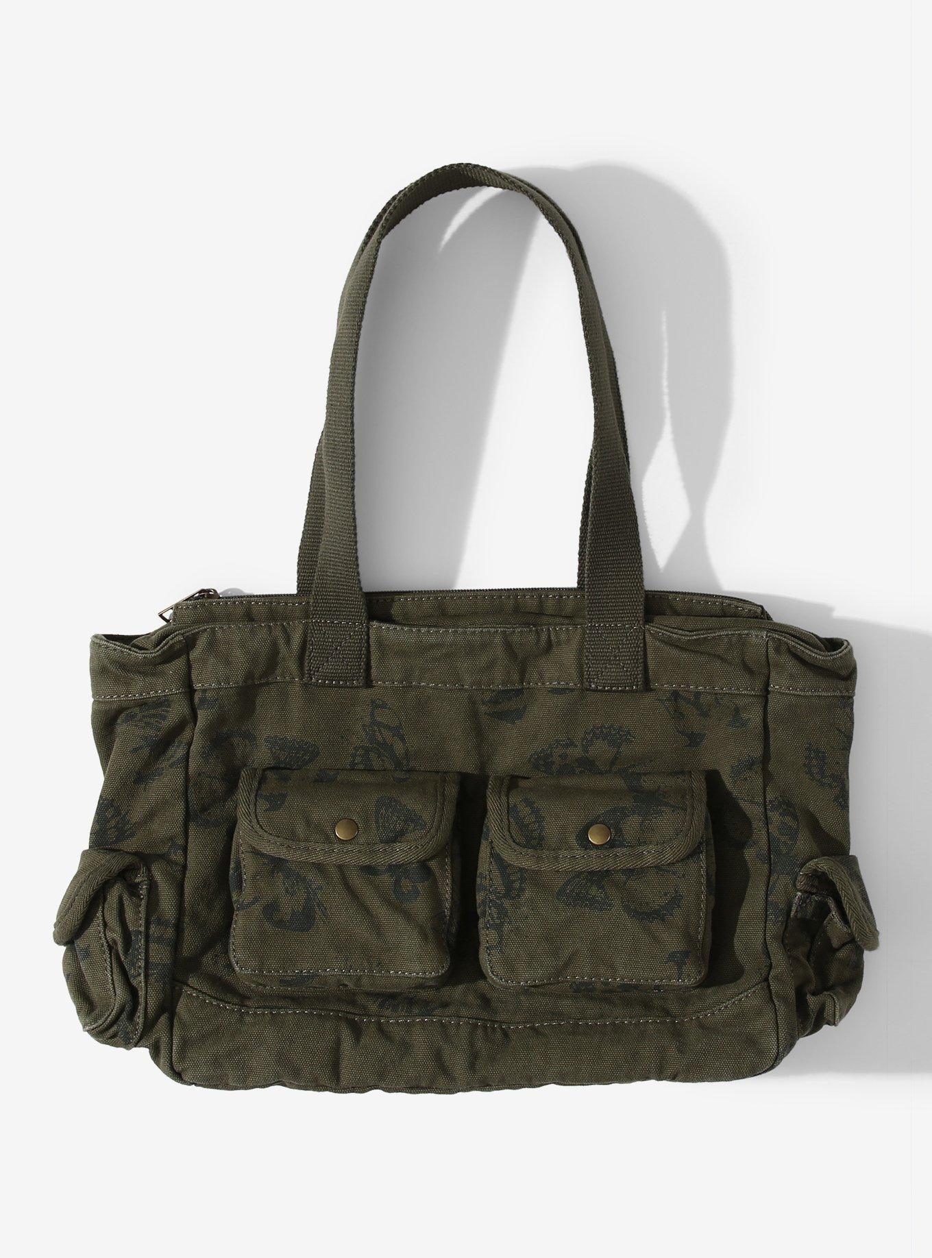 Olive Butterfly Cargo Canvas Shoulder Bag, , hi-res