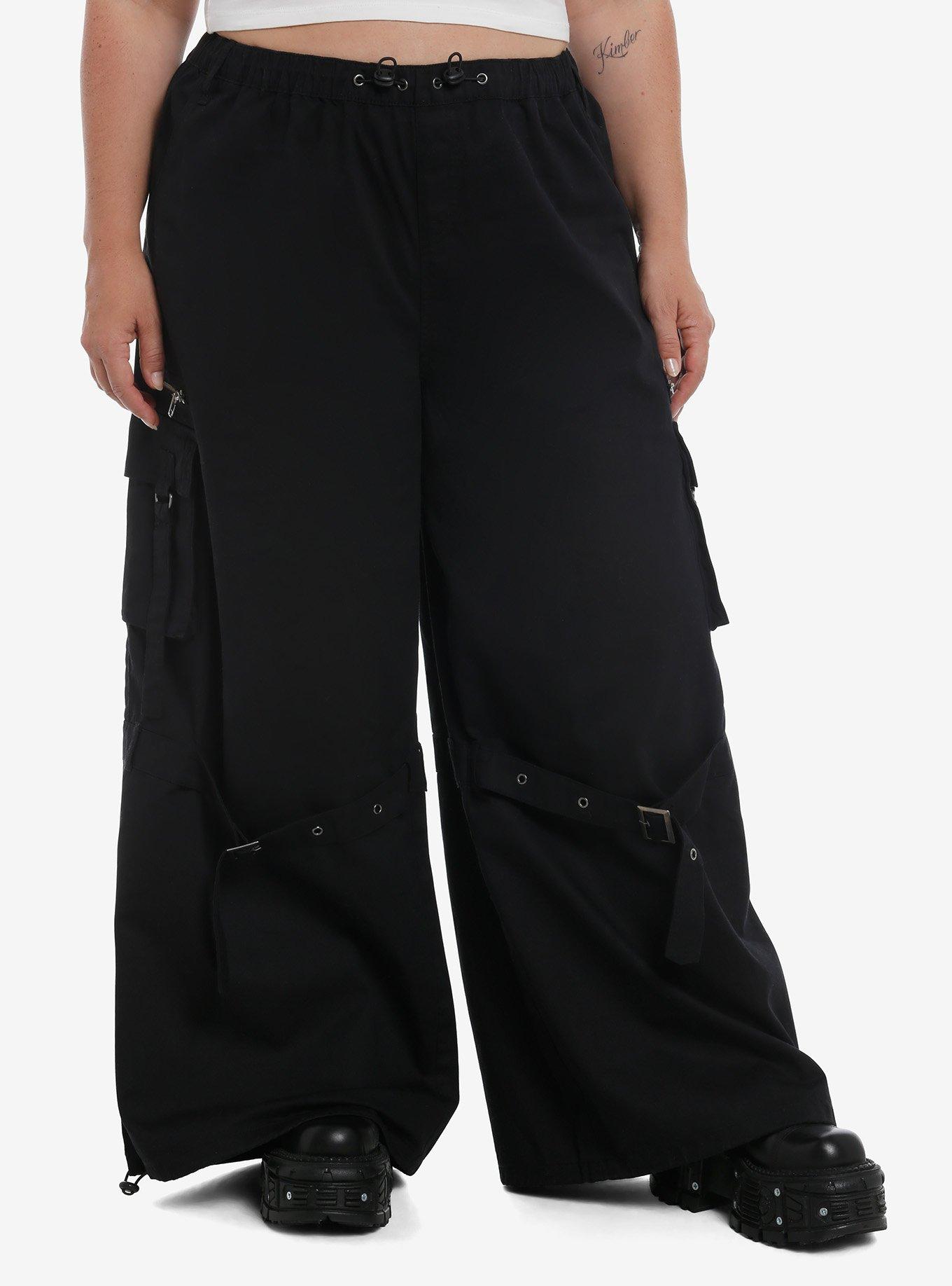 Social Collision Black Grommet Strap Zipper Cargo Wide Leg Pants Plus