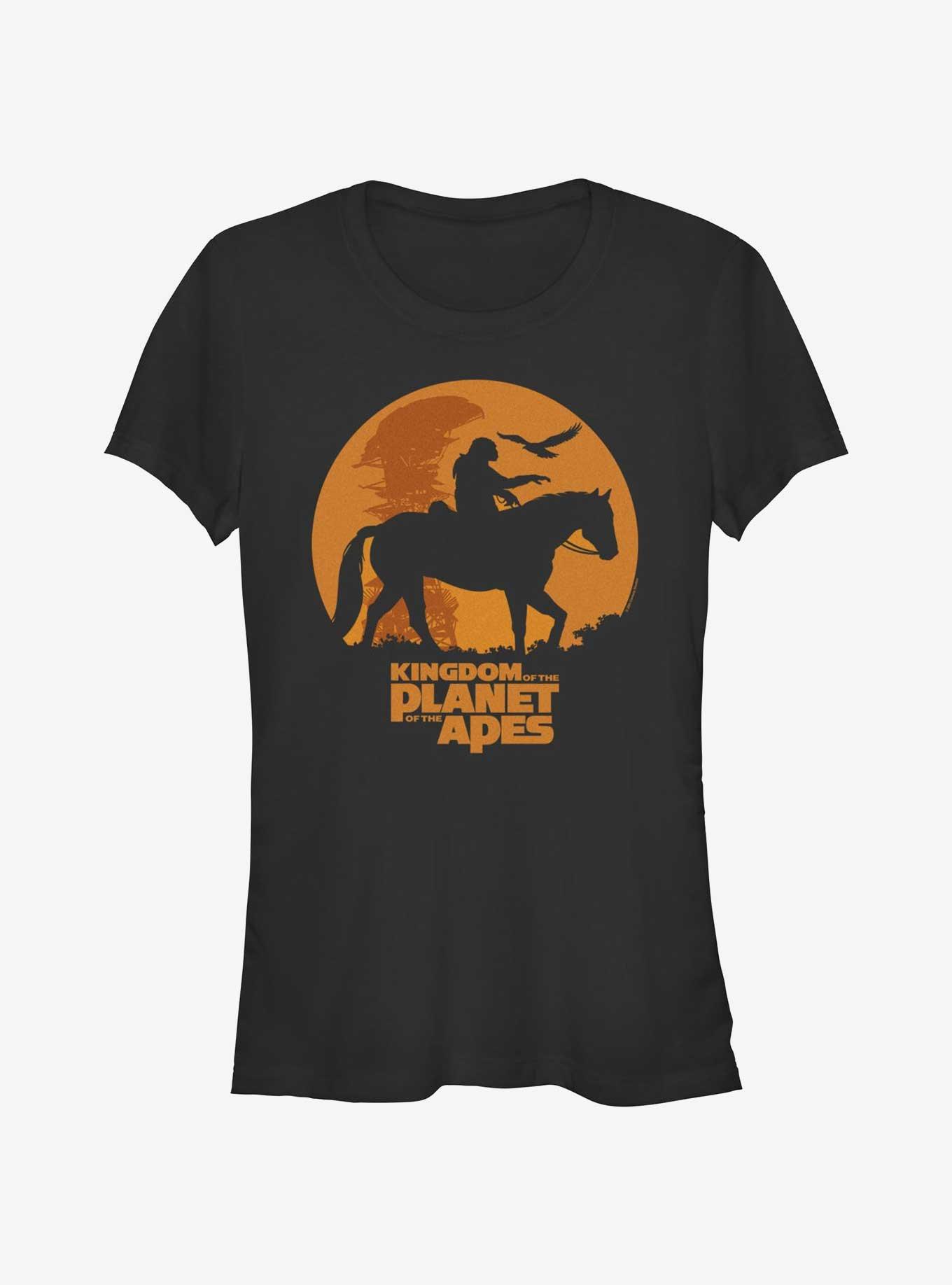 Kingdom of the Planet of the Apes Caesar And Horse Silhouette Girls T-Shirt, BLACK, hi-res