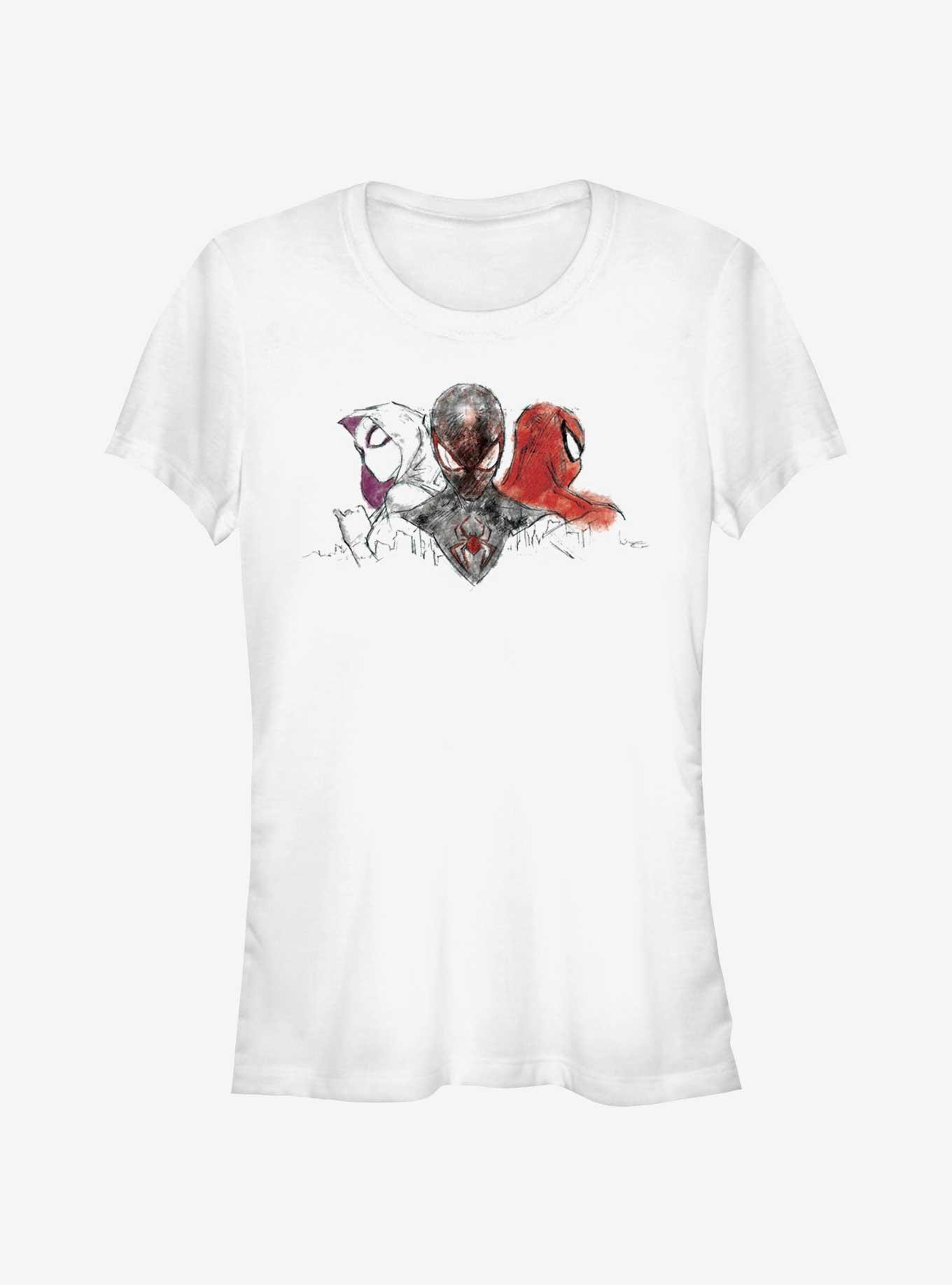 Marvel Spider-Man Group Drawing Art Girls T-Shirt, WHITE, hi-res