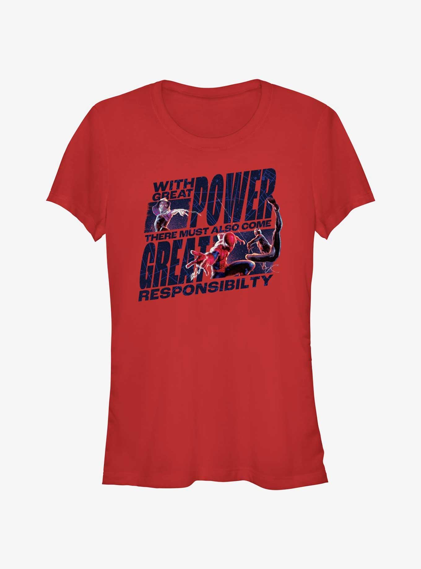 Marvel Spider-Man Great Power Great Responsibilty Girls T-Shirt, RED, hi-res