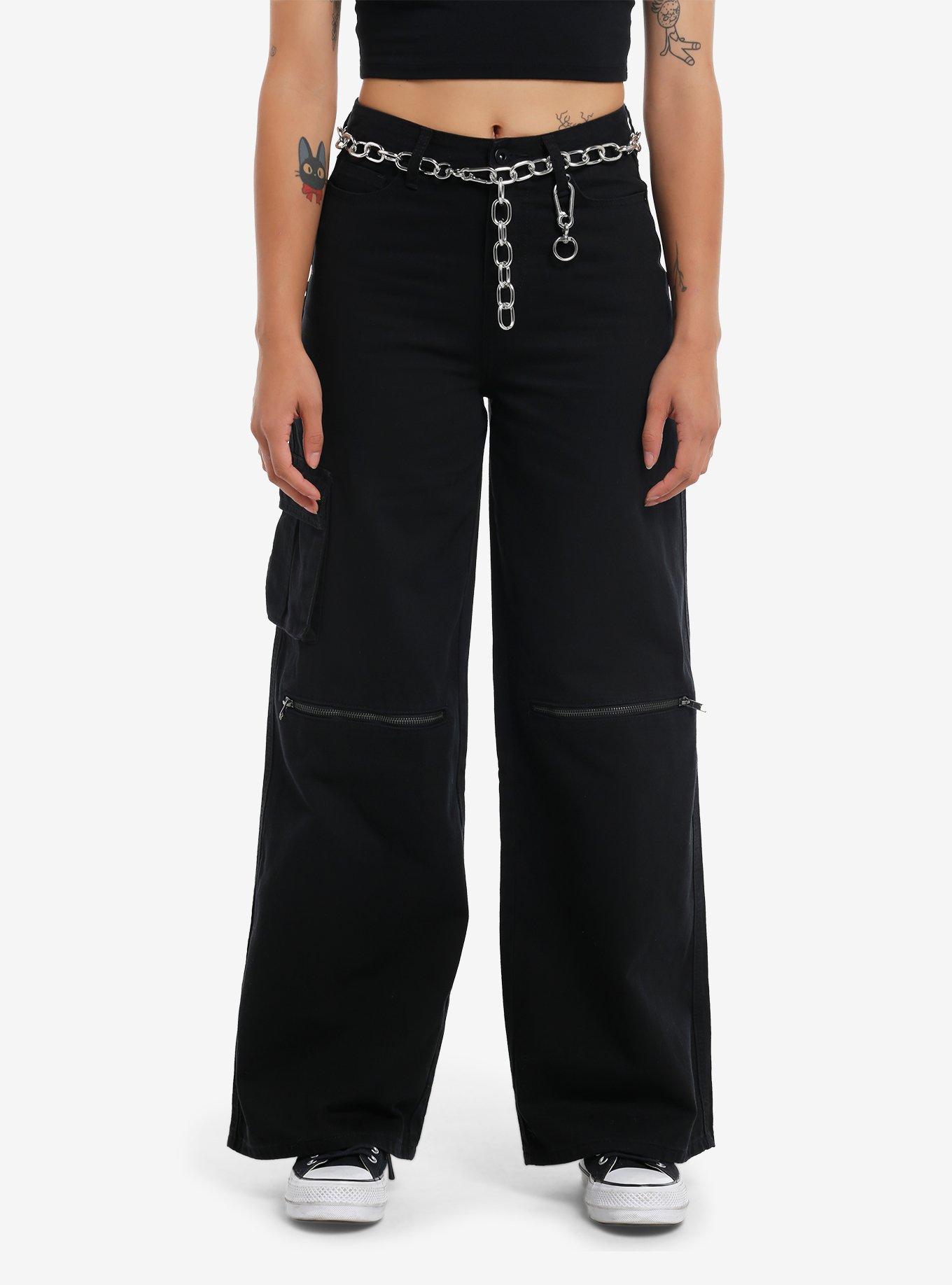 Black Zipper Cargo Wide Leg Pants With Belt | Hot Topic