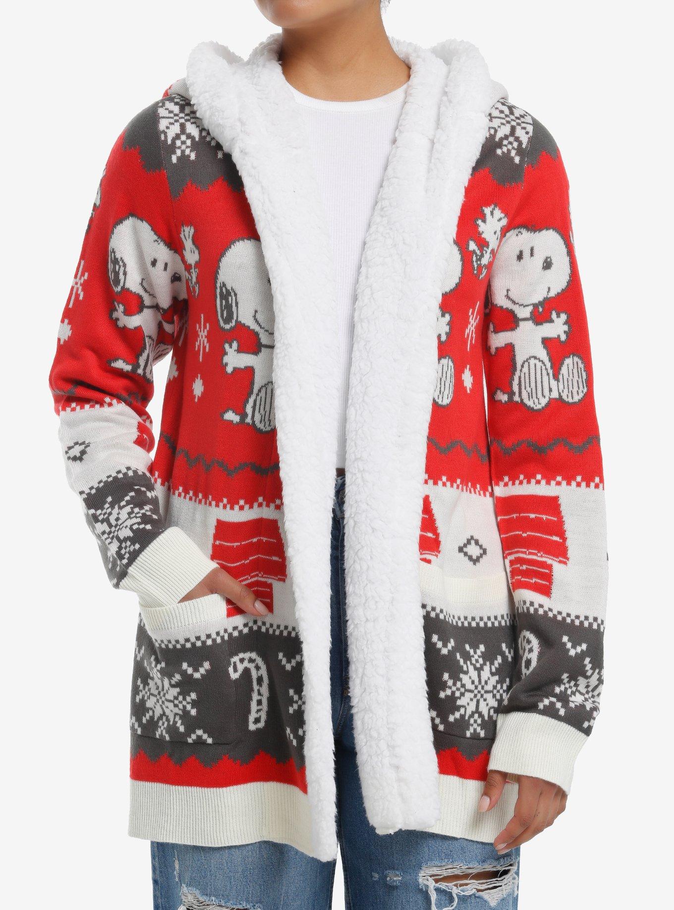 Peanuts Snoopy Fair Isle Sherpa Cardigan, , hi-res