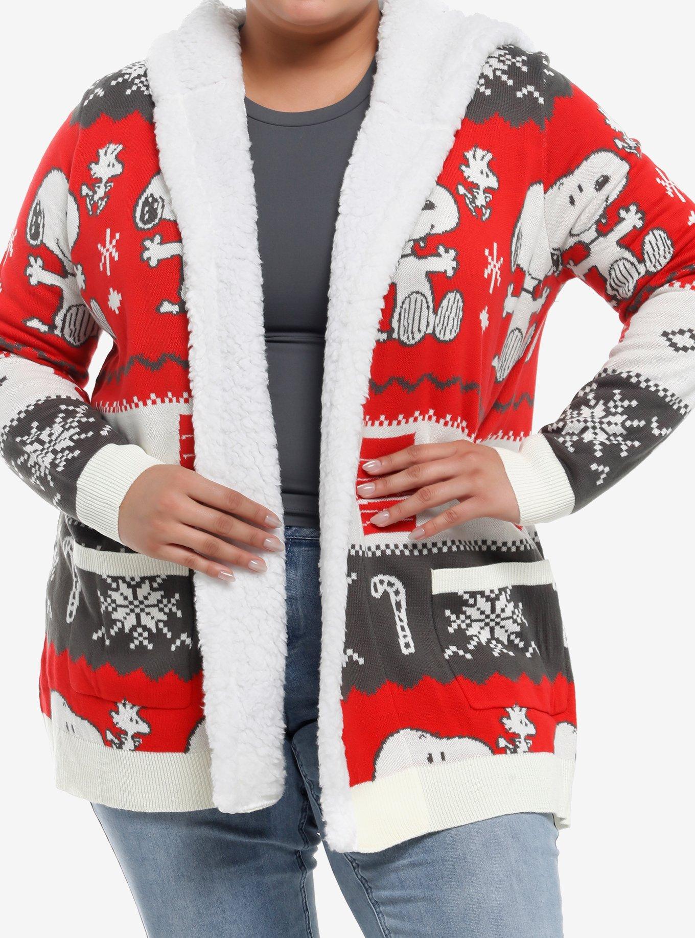 Peanuts Snoopy Fair Isle Sherpa Cardigan Plus Size, , hi-res